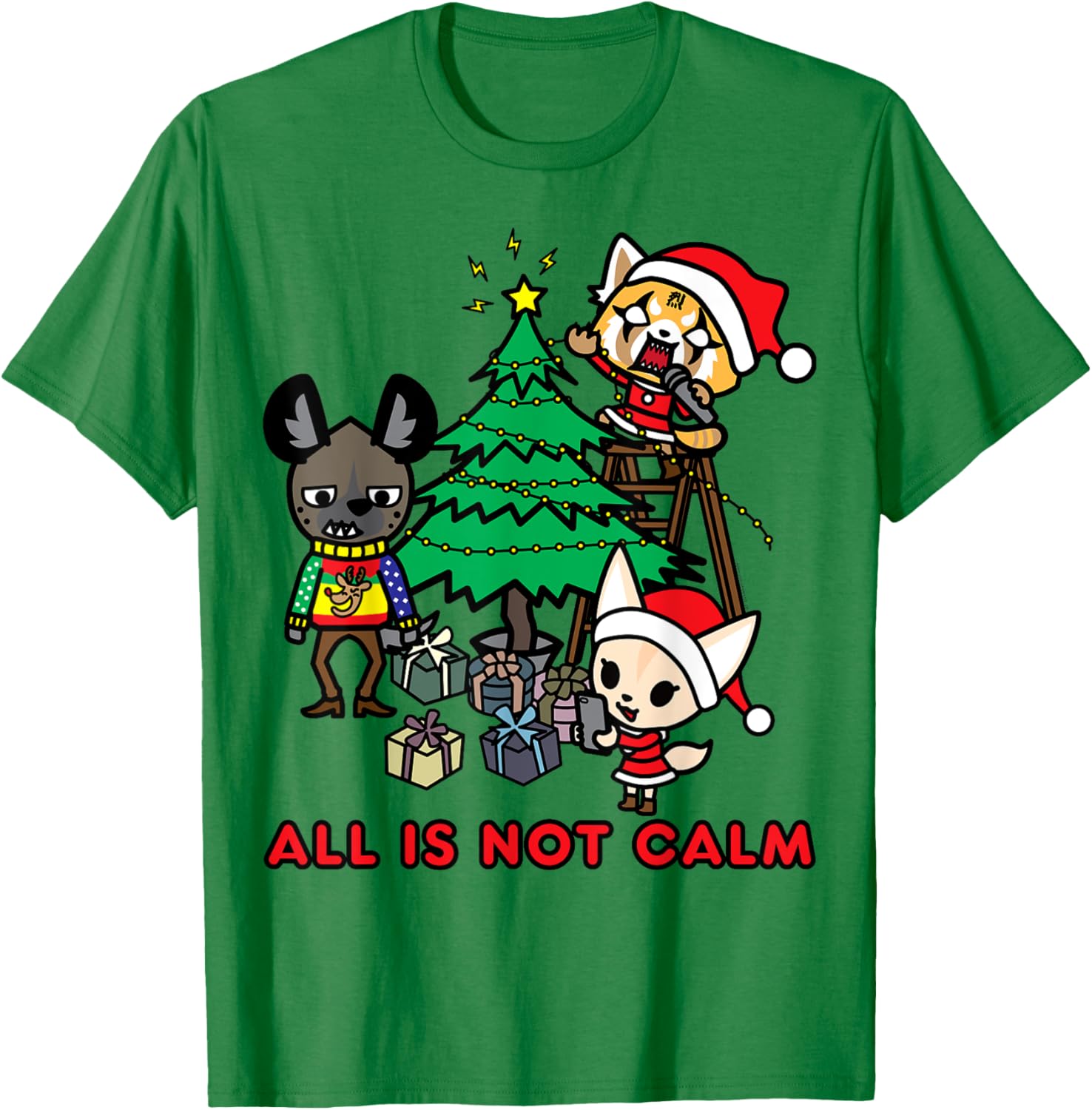 Aggretsuko Christmas T-Shirt All Is Not Calm Fun Holiday Apparel - 9