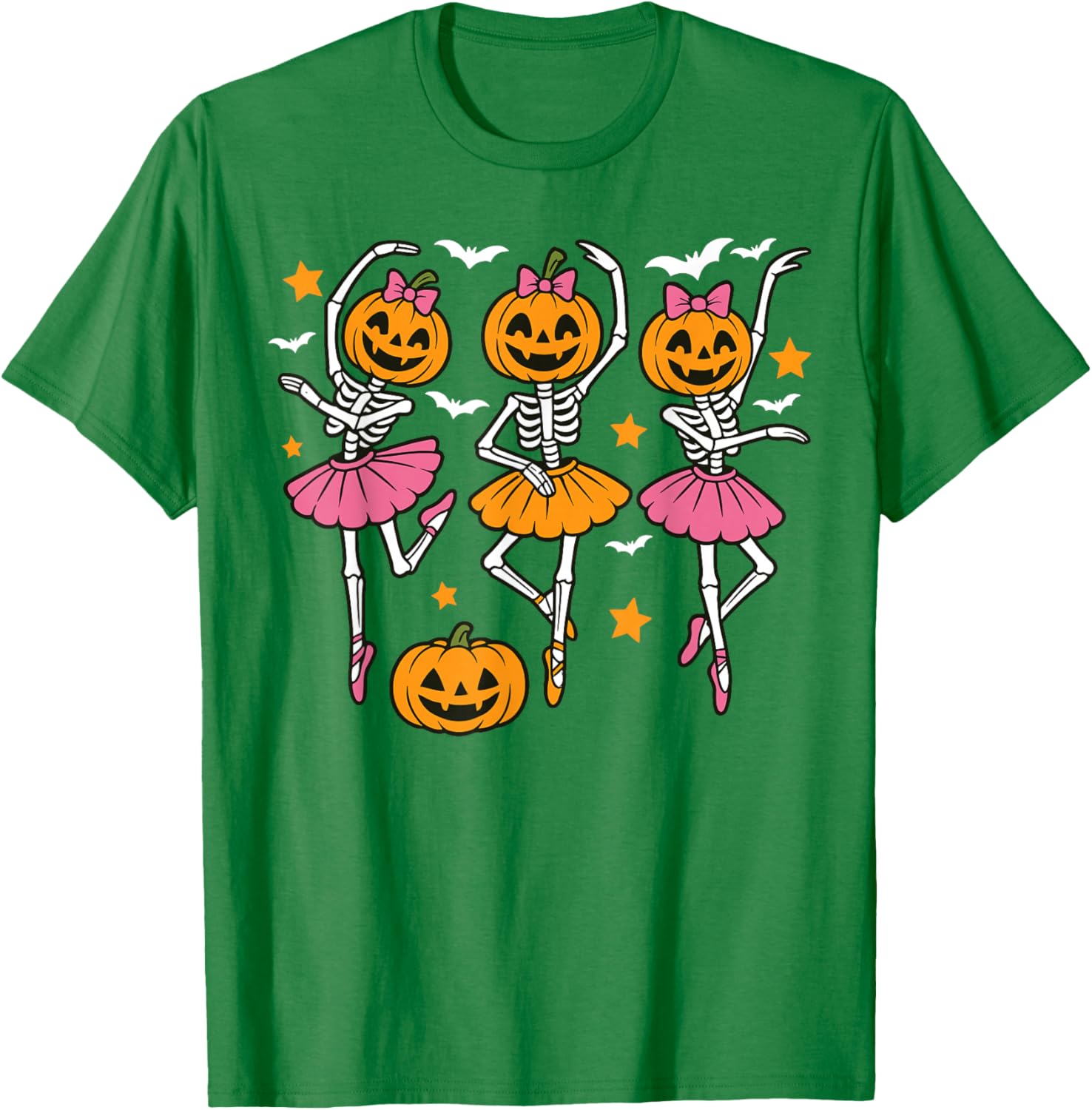 Cute Girls Halloween Ballet Skeleton Pumpkin T-Shirt for Festive Fun - 17