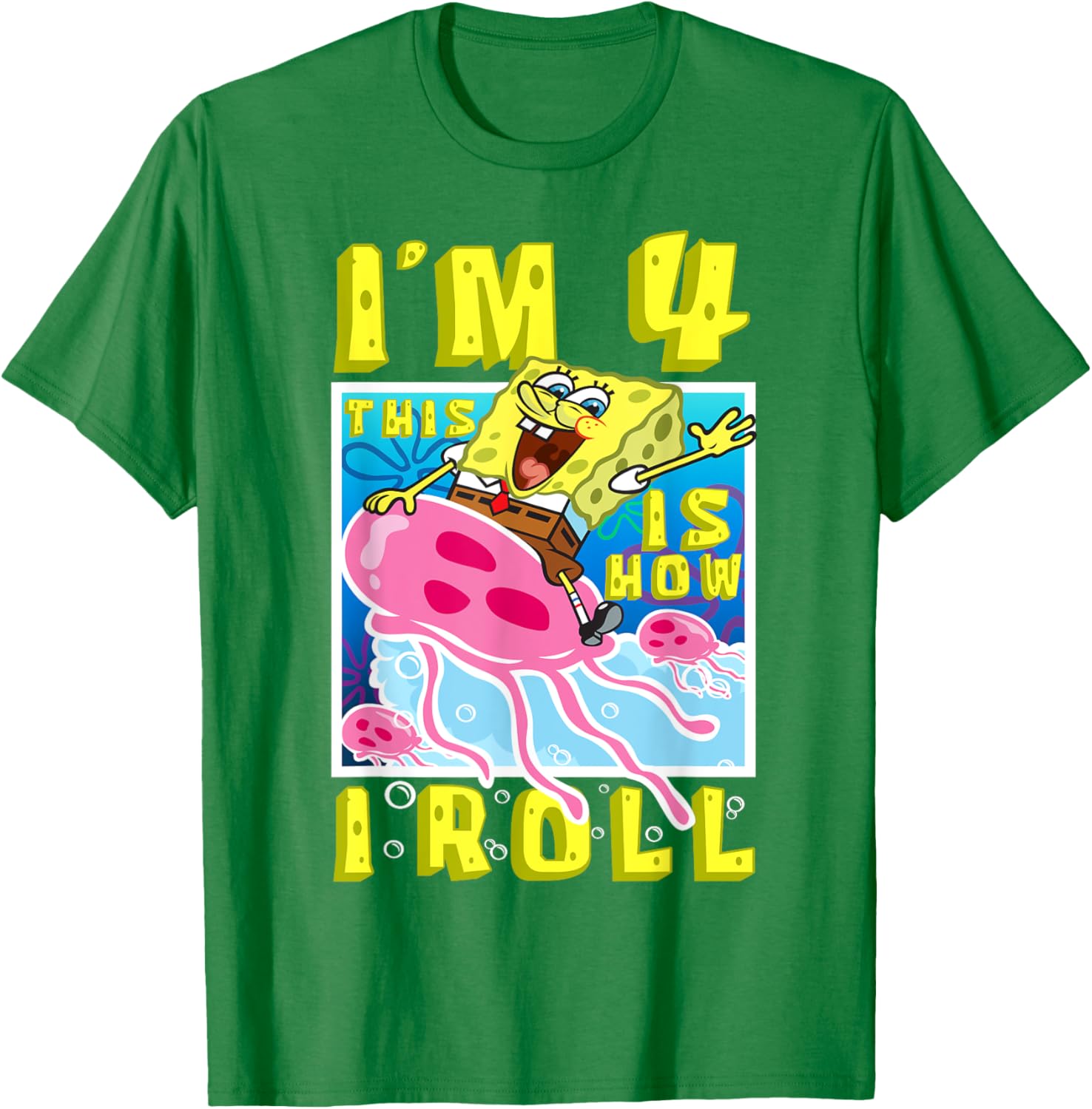 SpongeBob 4th Birthday T-Shirt Im 4 This Is How I Roll Kids Apparel - 4