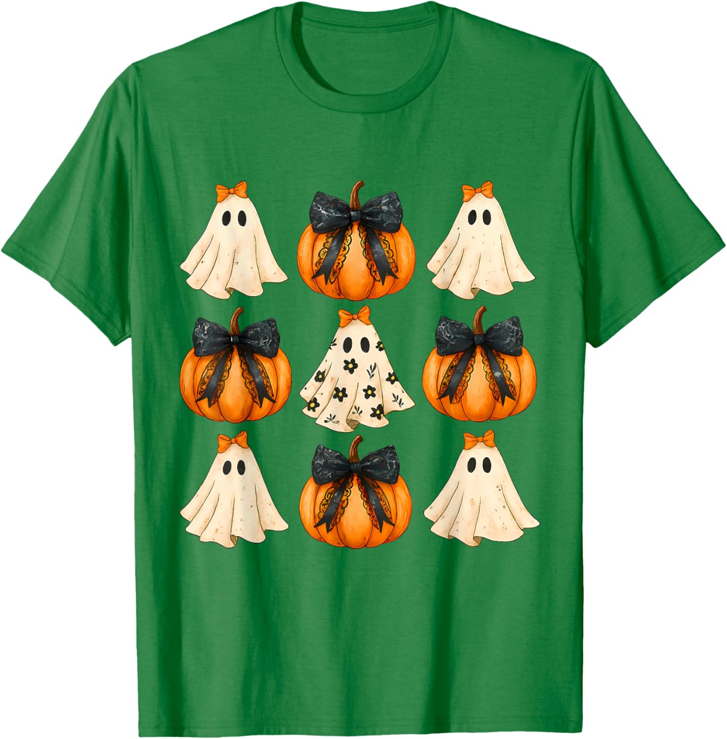 Cute Halloween Bow Pumpkin Ghost T-Shirt for Women and Girls - 2