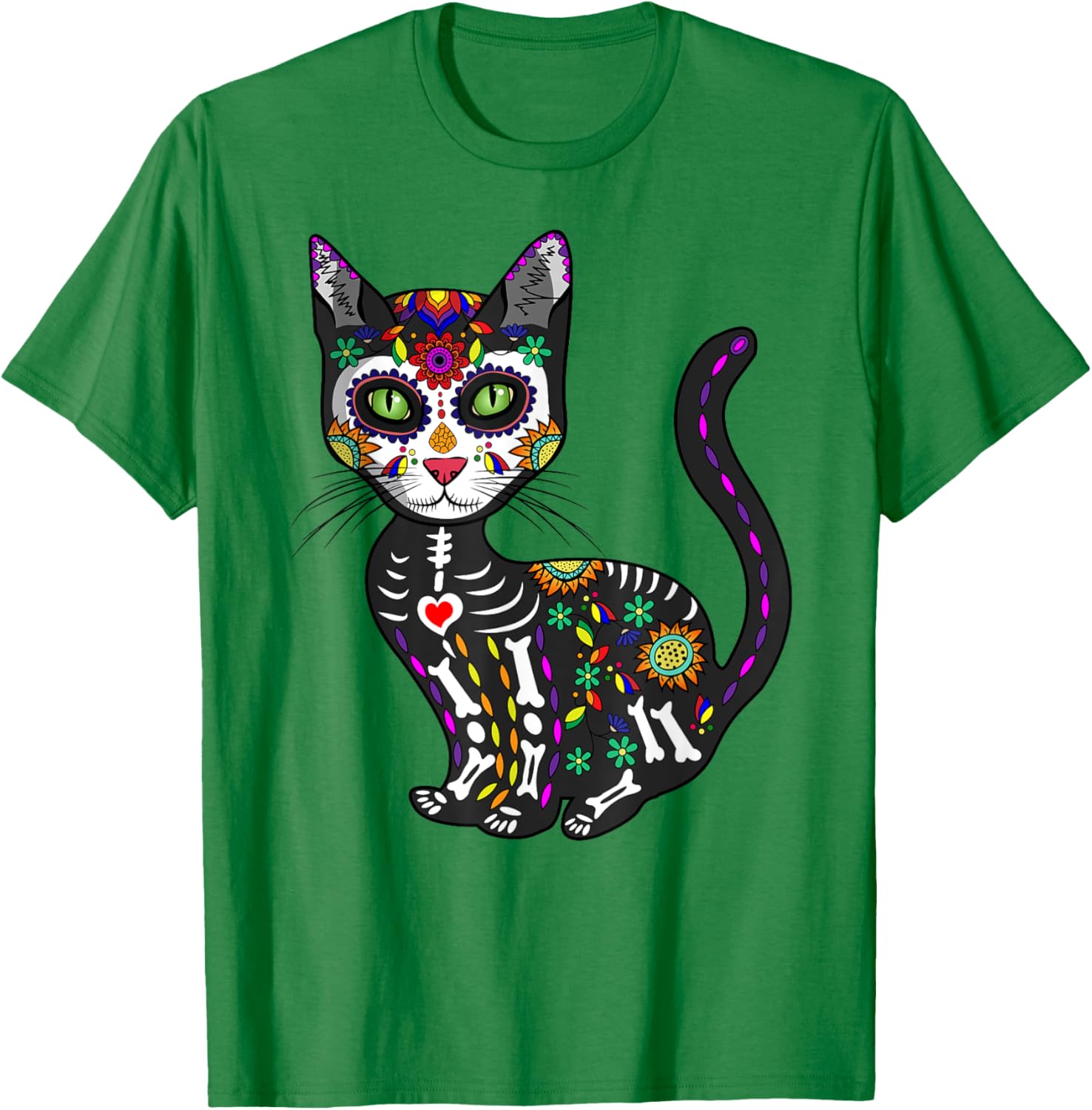 Cute Sugar Skull Cat T-Shirt for Halloween Day of the Dead Fun - 19