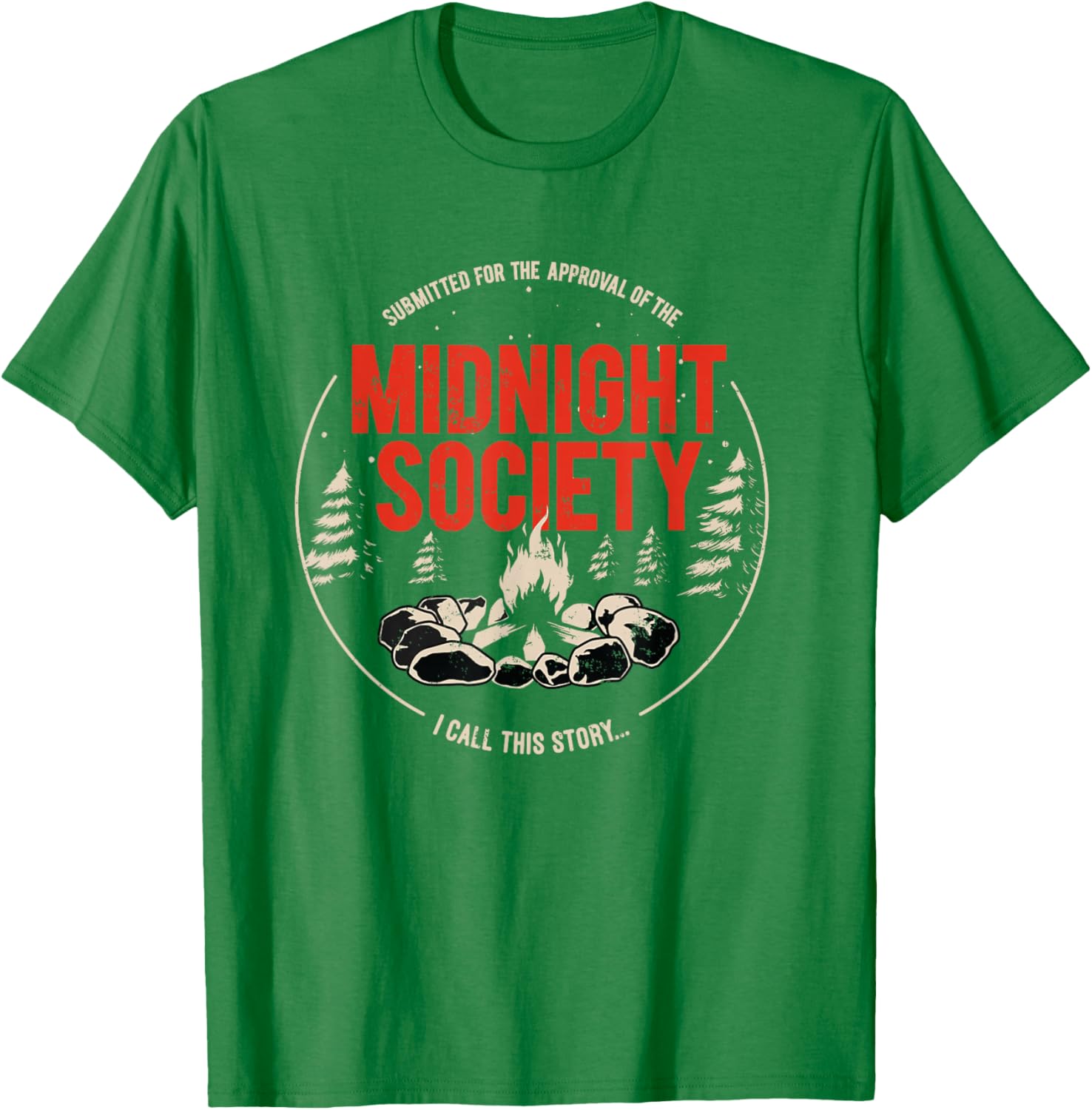 Midnight Society Red Text Campfire T-Shirt for Casual Outdoor Fun - 5