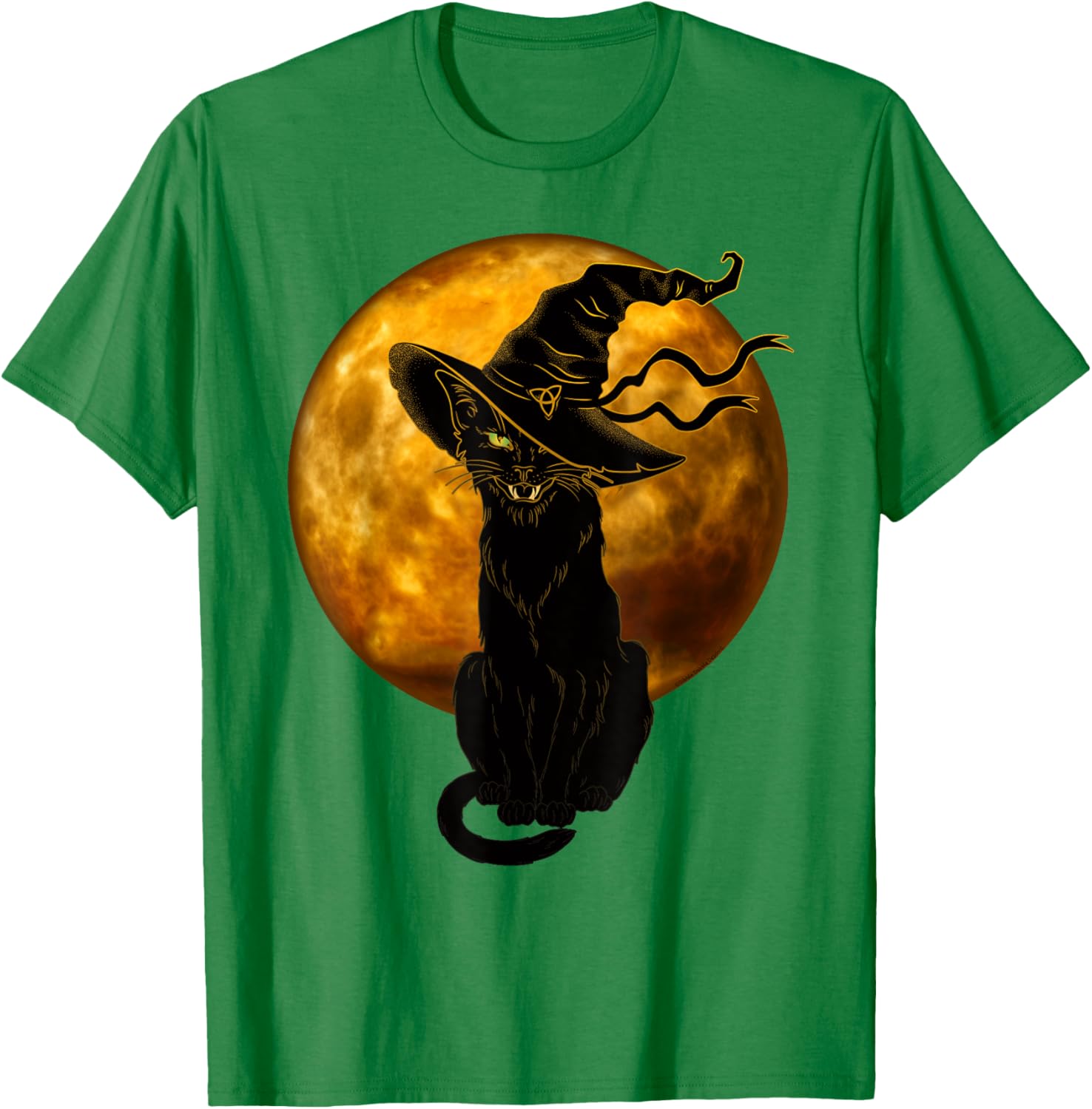 Vintage Black Cat in Witch Hat Full Moon Halloween T-Shirt for Fun Celebrations - 1