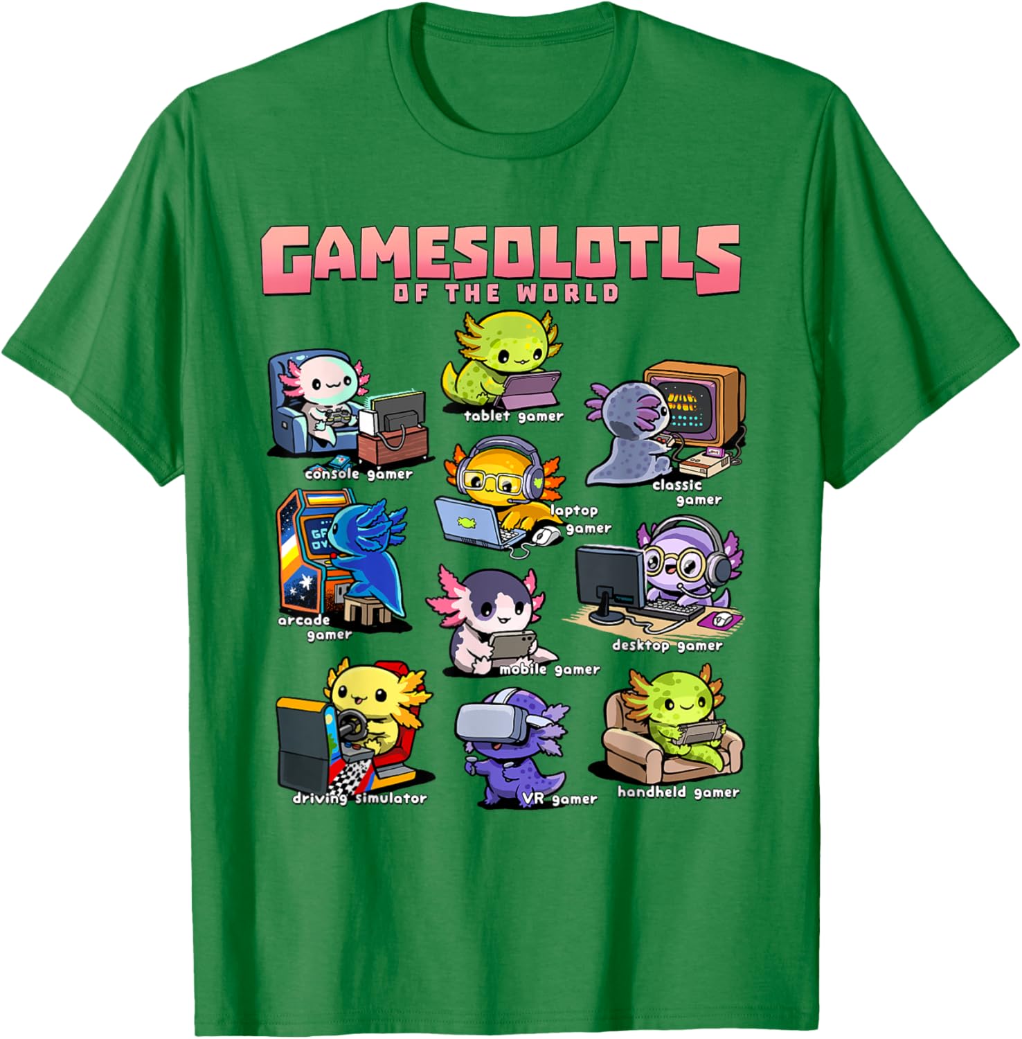 Diverse Gamer Axolotl Collection T-Shirt for Fun Game Lovers - 2