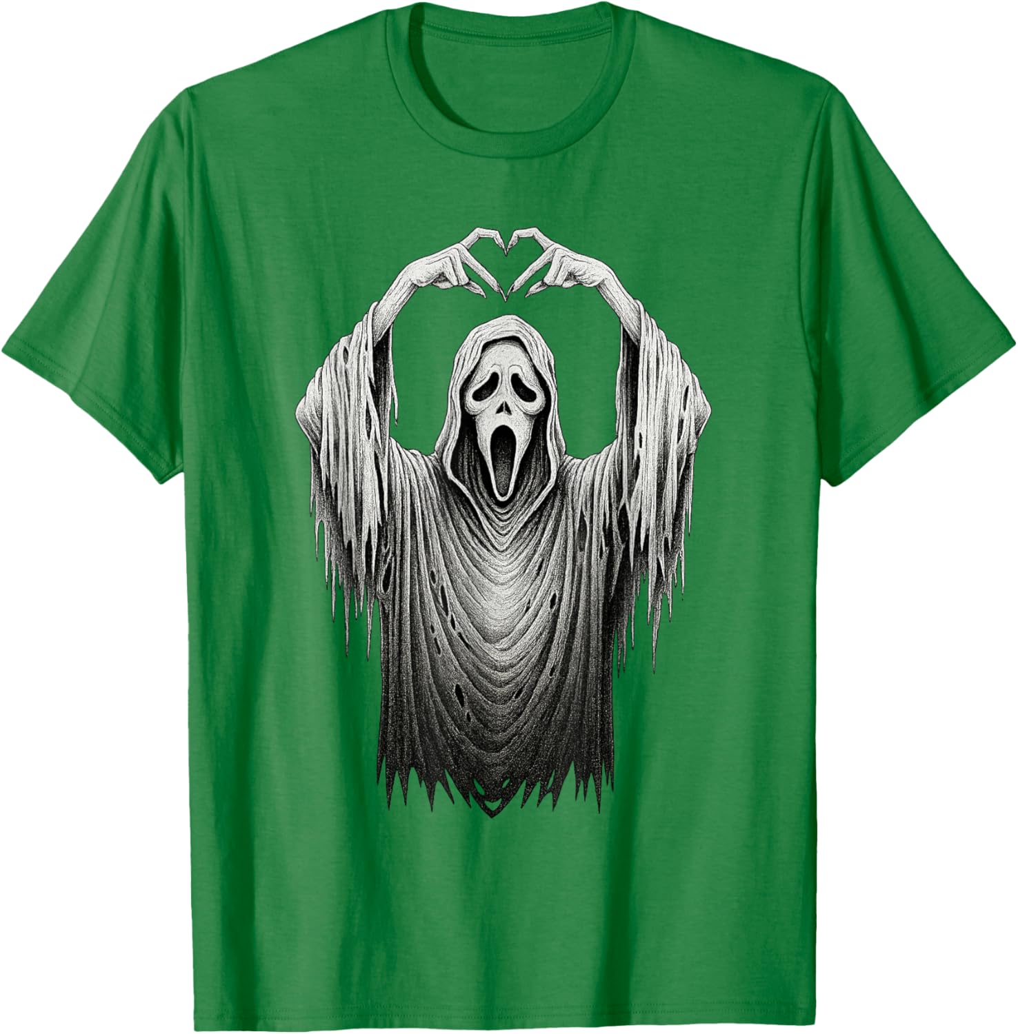 Vintage Ghost Face Heart Sign T-Shirt for Halloween Lovers - 14