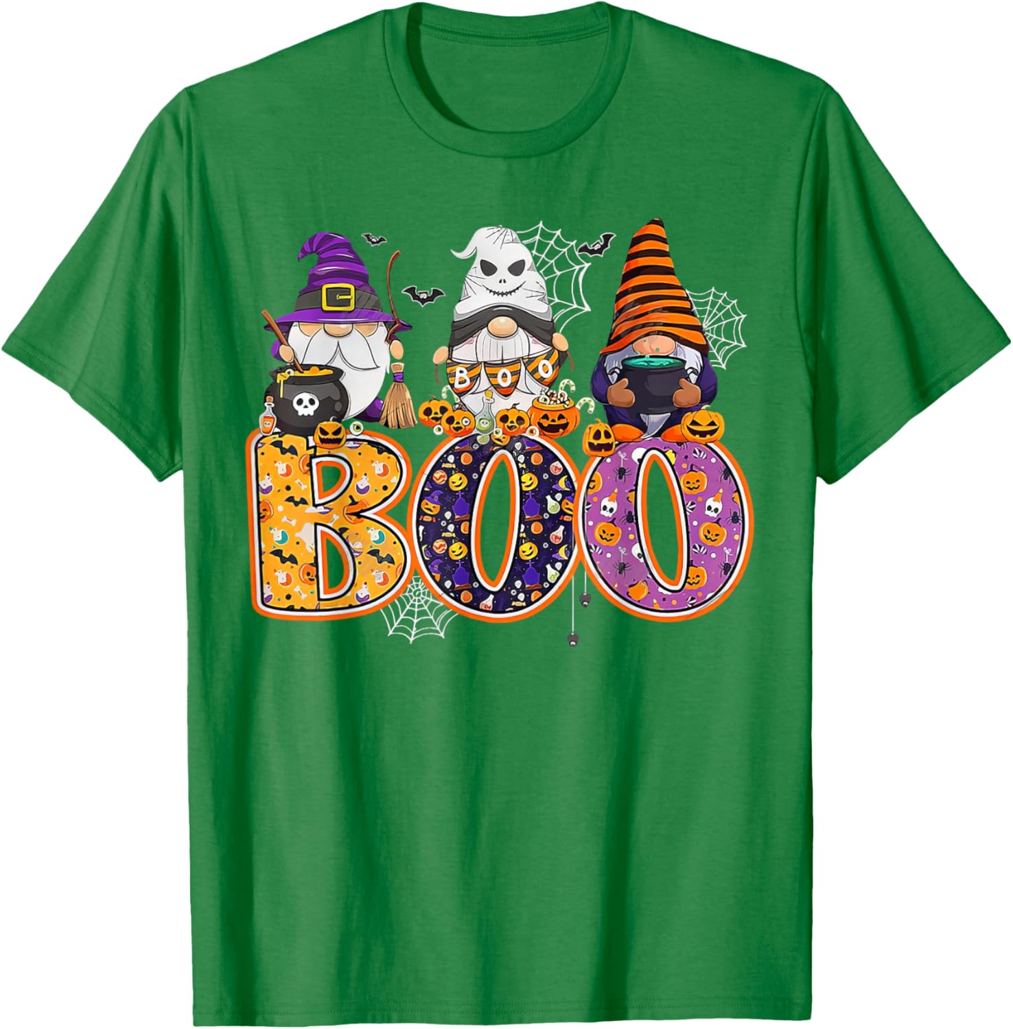 Funny Halloween Gnome T-Shirt with Boo Witch Pumpkins and Spiders - 13