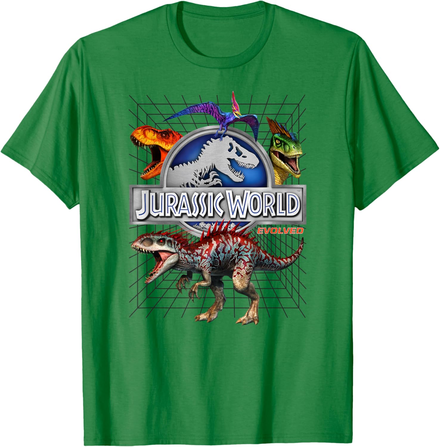 Jurassic World Evolved T-Rex Dino Grid T-Shirt for Kids and Adults - 4