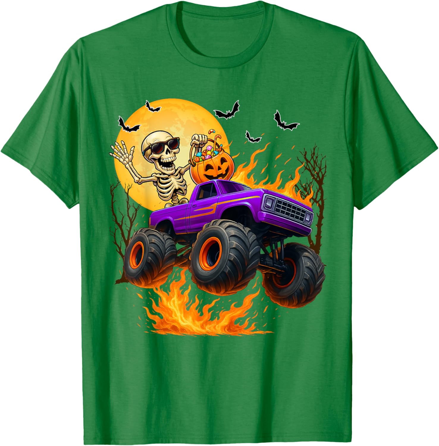 Spooky Skeleton Monster Truck Halloween T-Shirt for Boys Fun Outfit - 6