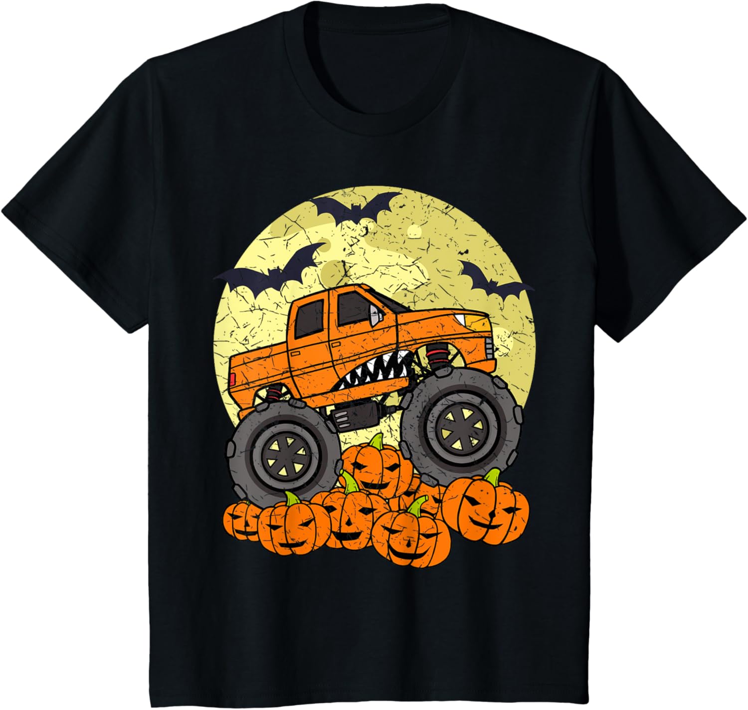 Kids Monster Truck Halloween T-Shirt with Jack O Lantern Pumpkin Design - 1