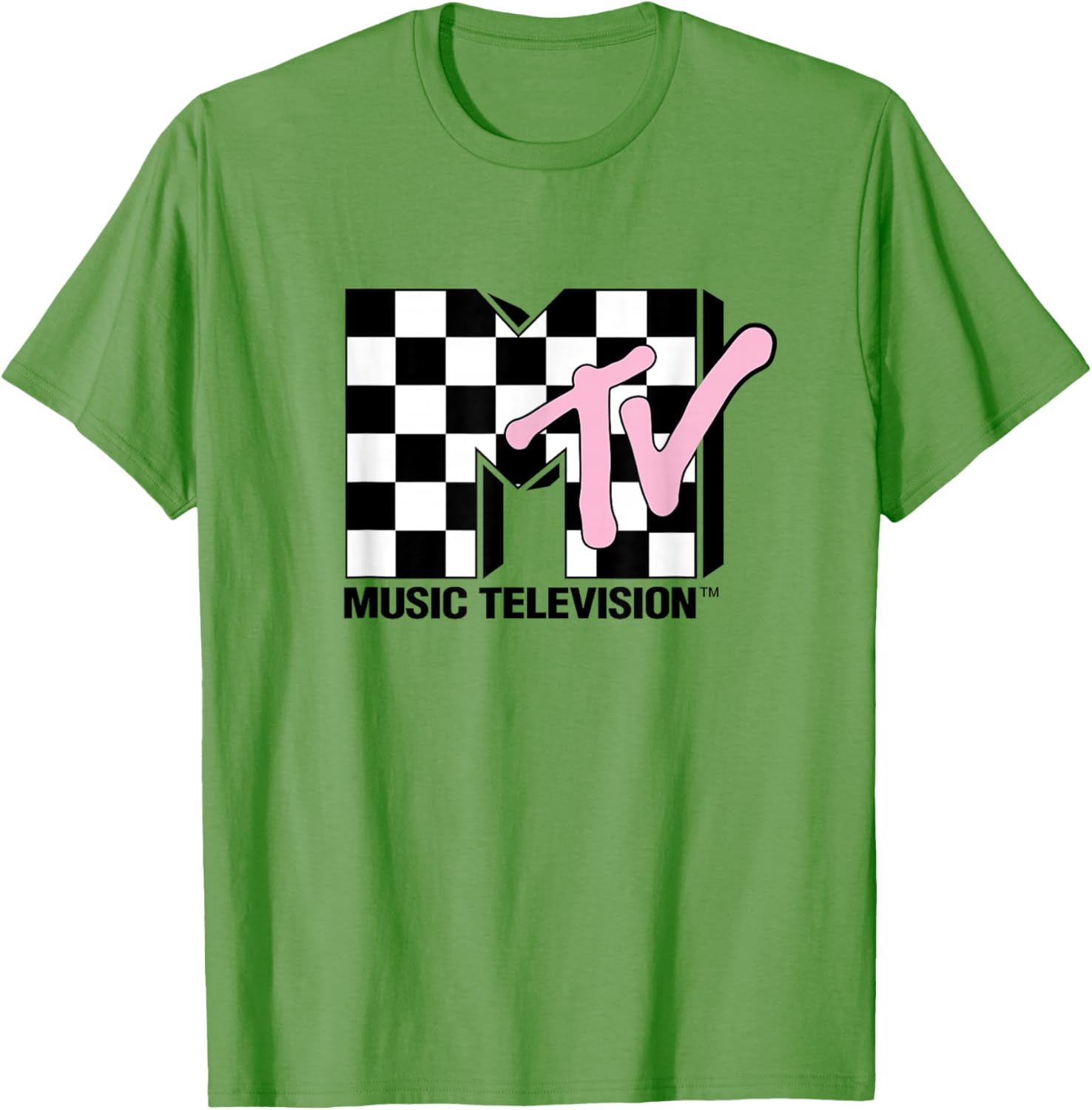 MTV Music Television Retro 80's Pink Neon Checkerboard Logo T-Shirt - 14