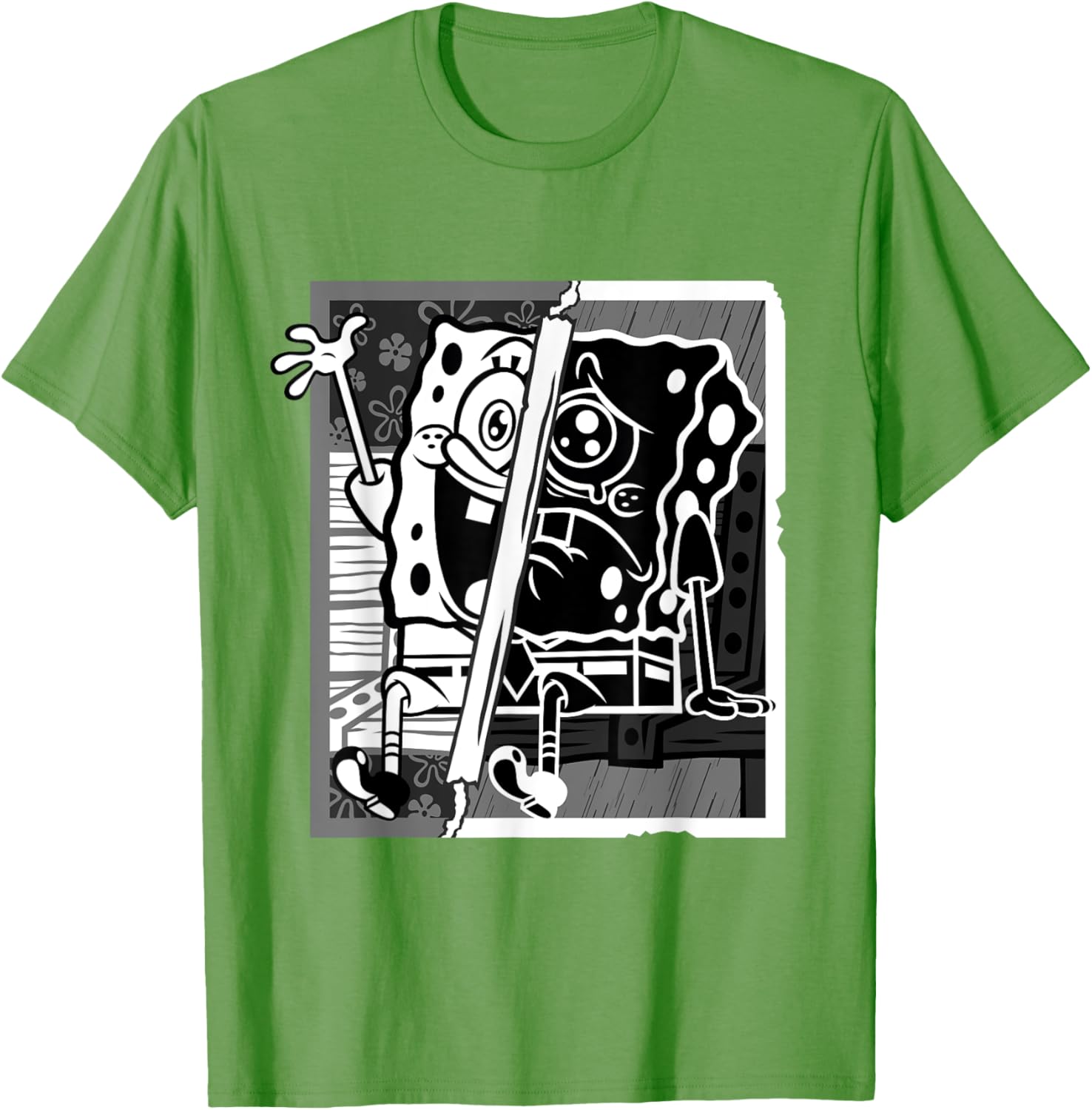 Mademark SpongeBob Black and White Happy Sad Artline T-Shirt for Fans - 20