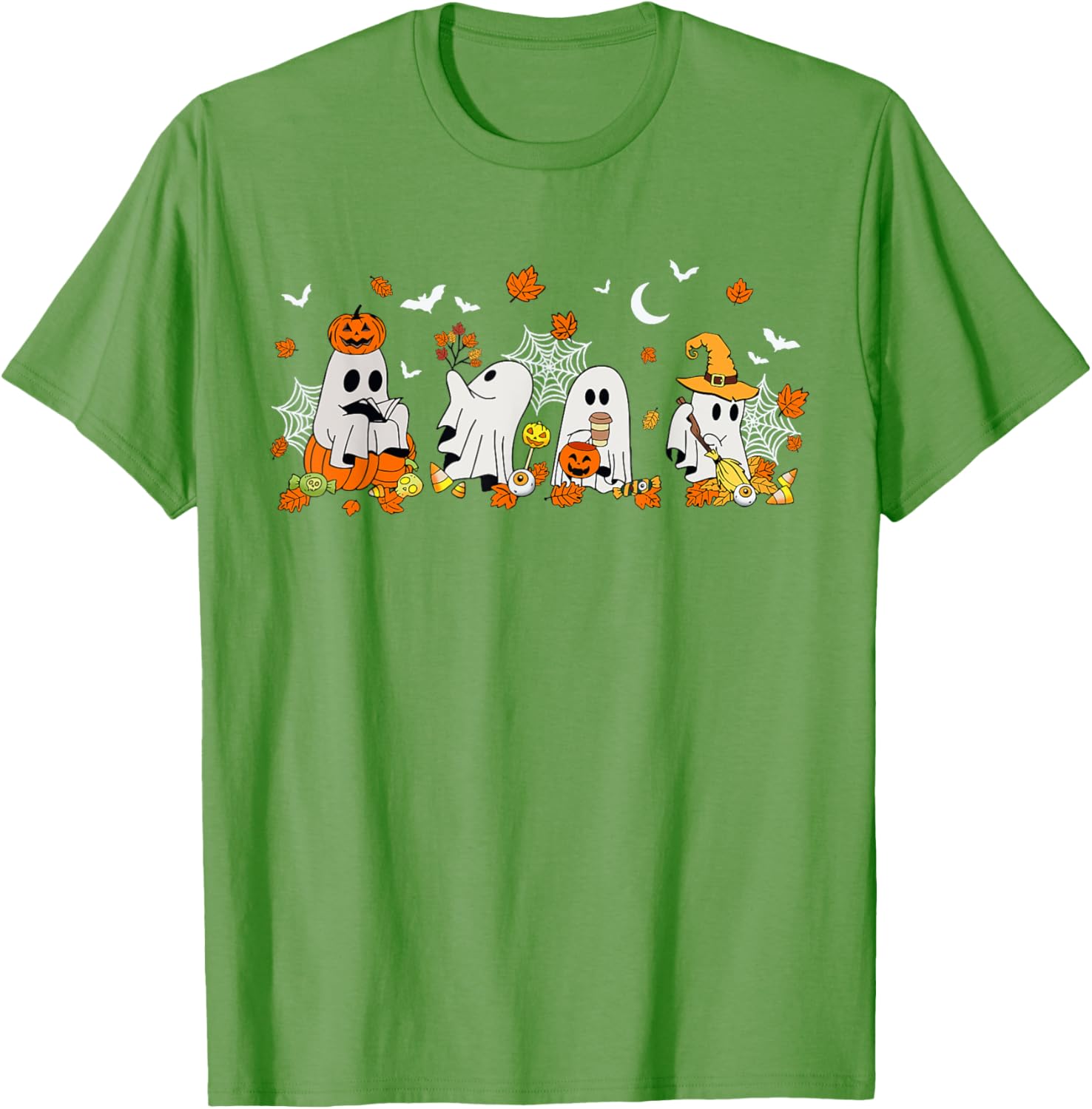 Cute Ghost Drinking Coffee Halloween Fall Book Reading T-Shirt for All - 10