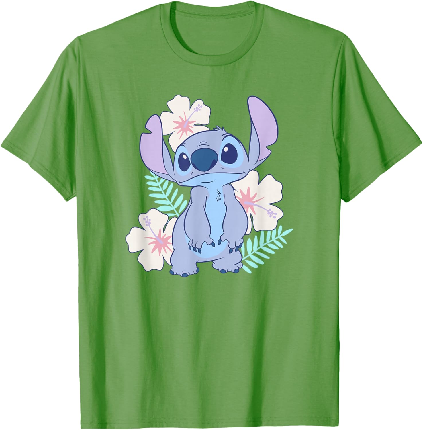 Cute Disney Lilo & Stitch Hawaiian Flowers Portrait T-Shirt for Fun Style - 6