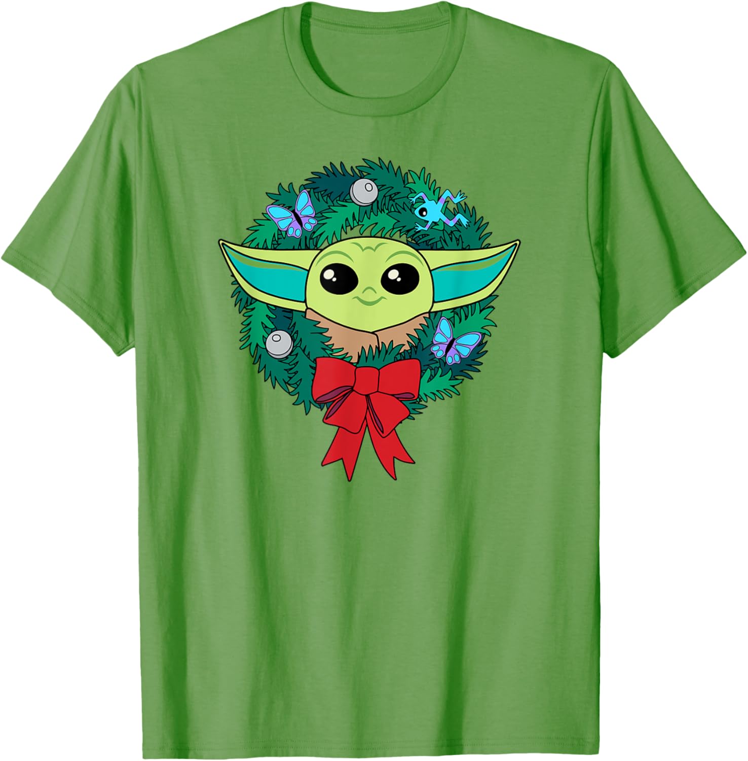 Mandalorian Grogu Holiday Wreath T-Shirt for Festive Fans - 1
