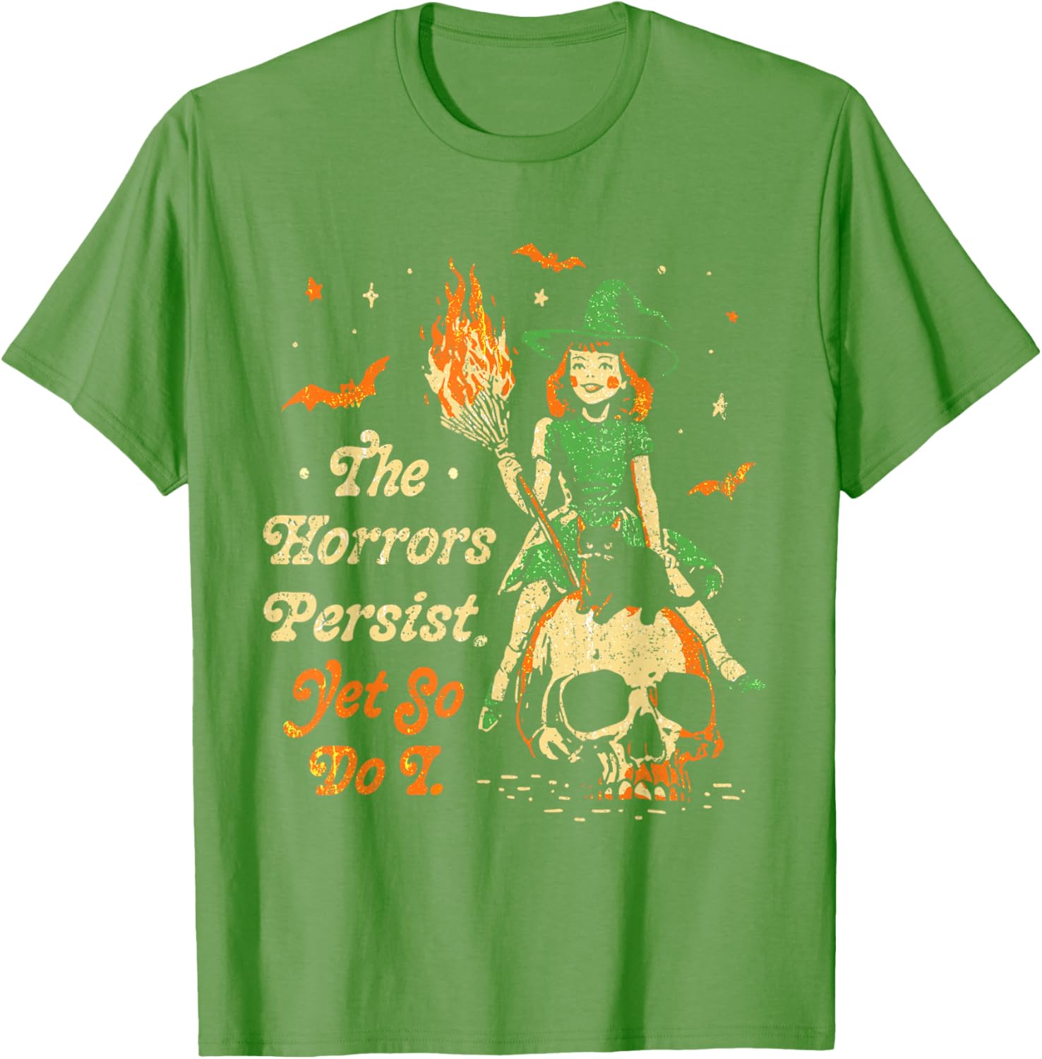 Funny Vintage Halloween T-Shirt The Horrors Persist Yet So Do I - 5