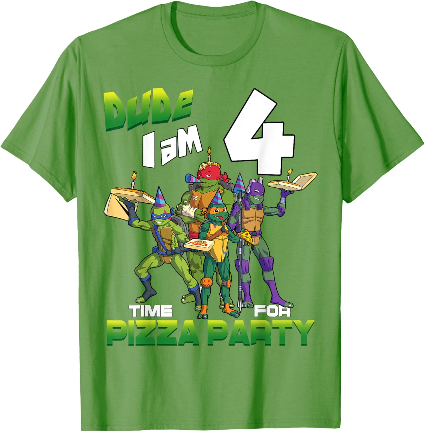 TMNT Dude I Am 4 Years Old Pizza Birthday Party T-Shirt for Kids - 9