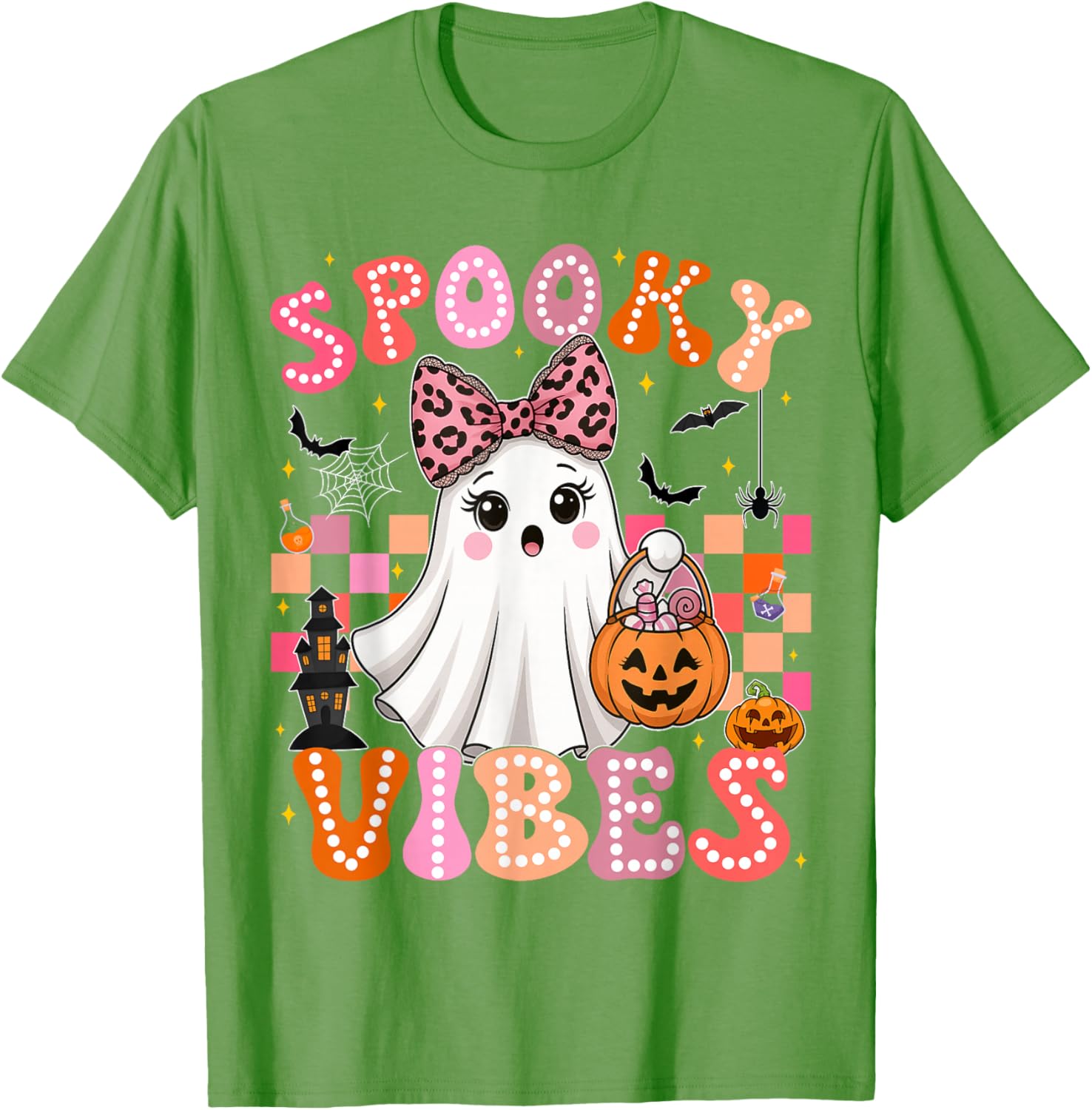 Groovy Spooky Vibes Cute Ghost Halloween T-Shirt for Girls - 7