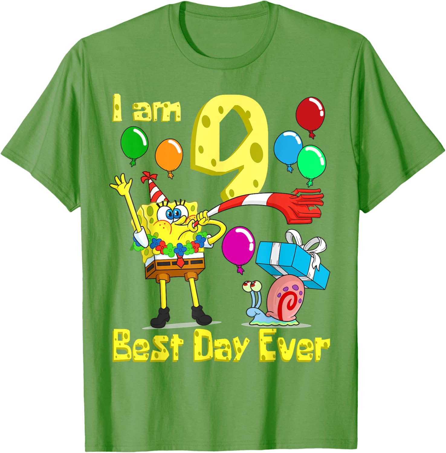 SpongeBob I Am 9 Years Old Birthday Party T-Shirt for Kids Fun Gift - 1