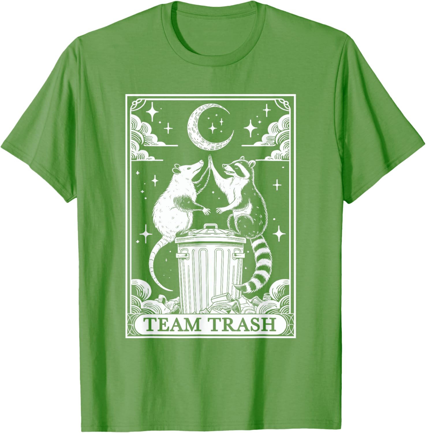 Vintage Tarot Card Team Trash T-Shirt with Crescent Moon Opossum Raccoon - 14