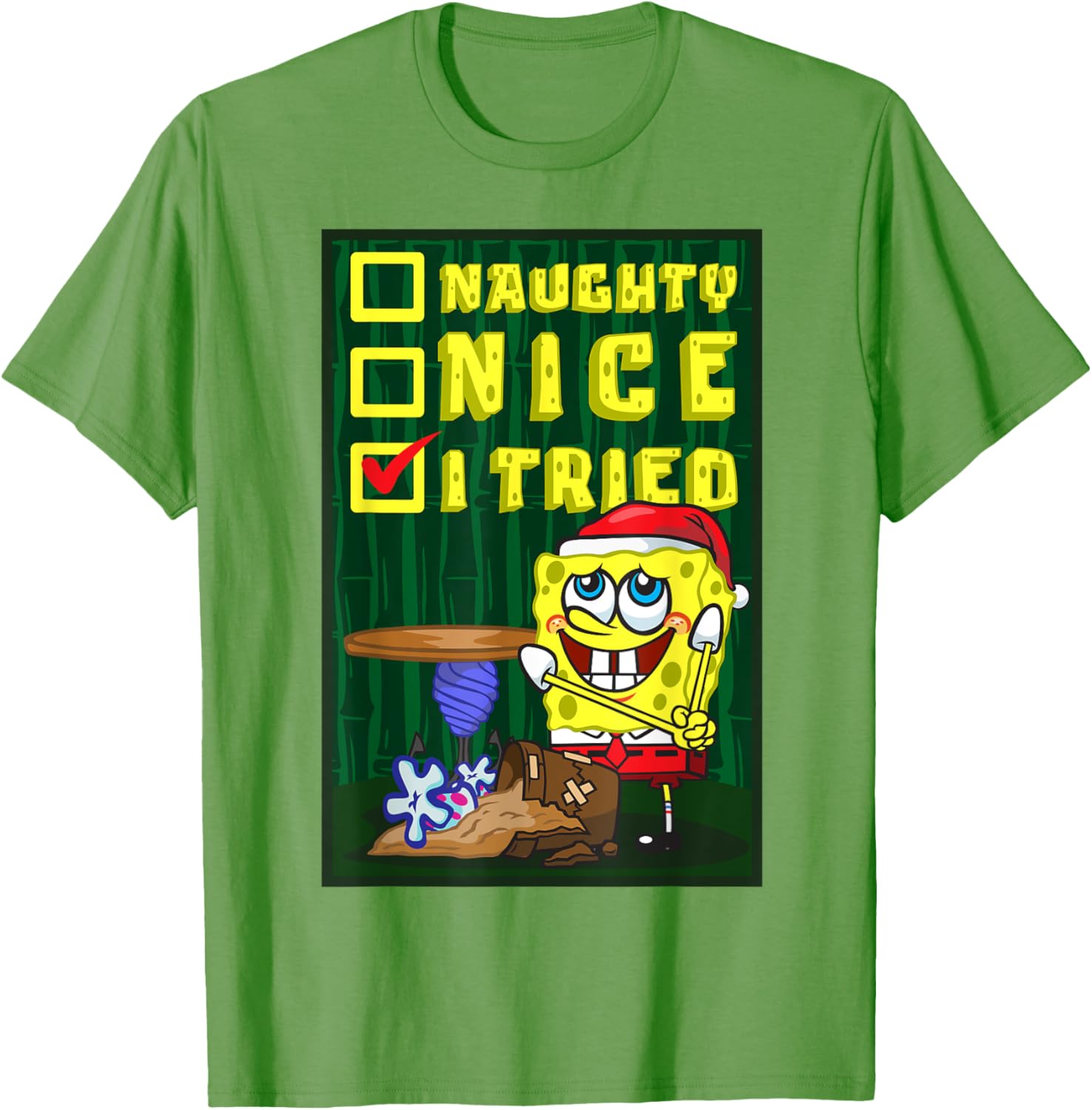 Mademark SpongeBob Christmas Santa's List Nice T-Shirt for Fun Holiday Wear - 1