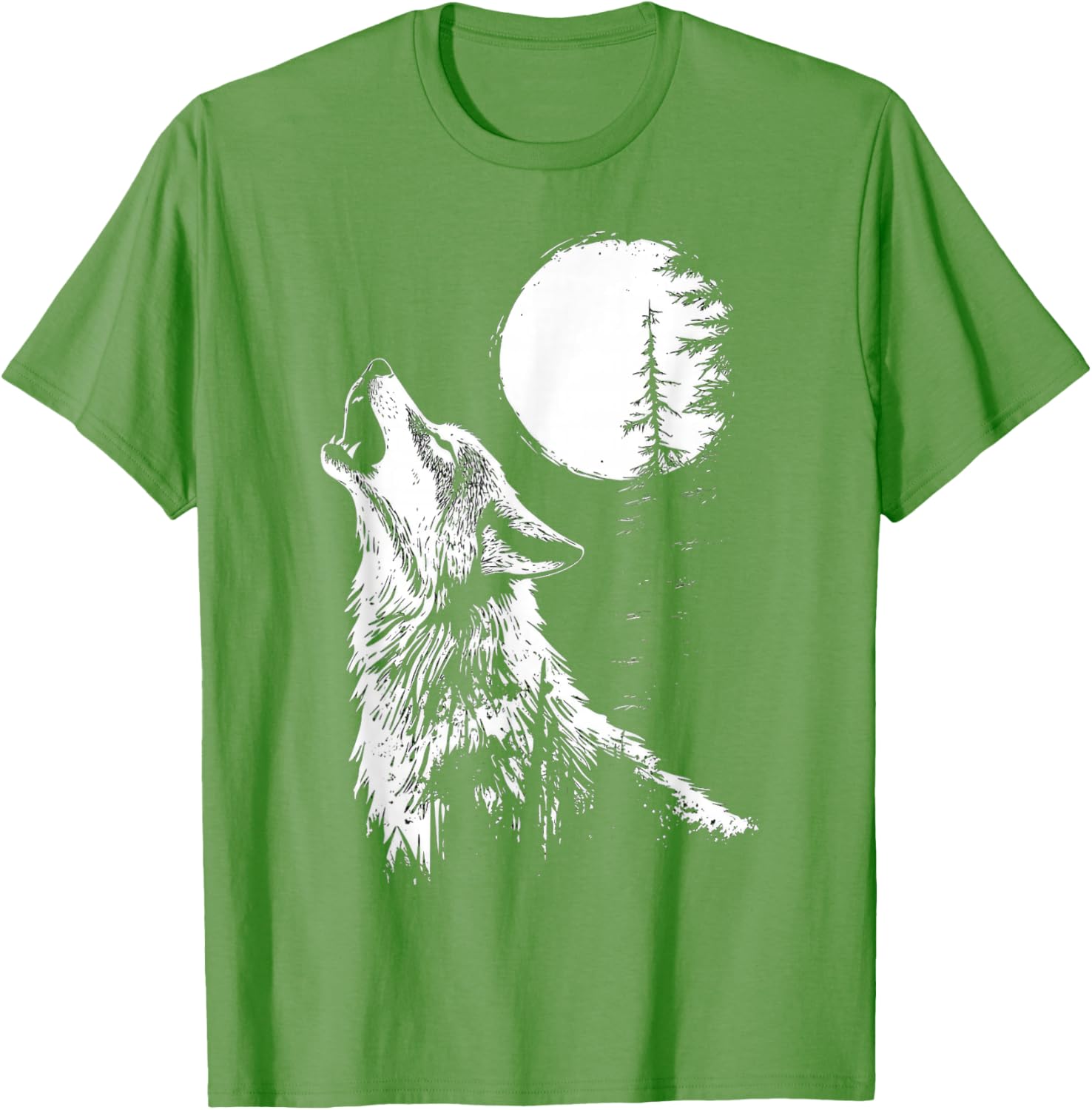 Howling Wolf Graphic Tee Moon Forest Nature Wildlife T-Shirt - 8