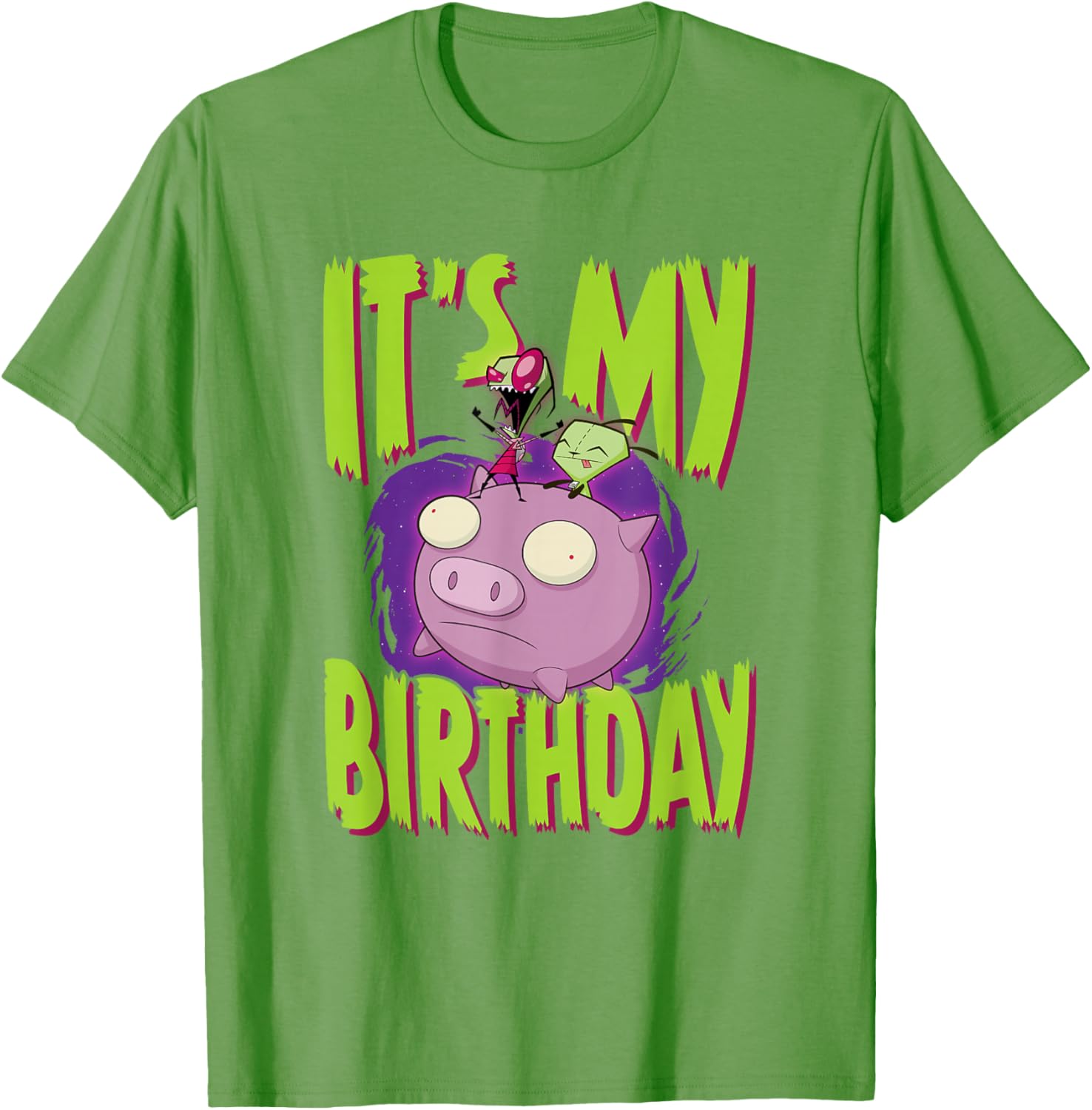 Invader Zim Birthday T-Shirt with Zim Gir Riding Pig Fun Design - 1