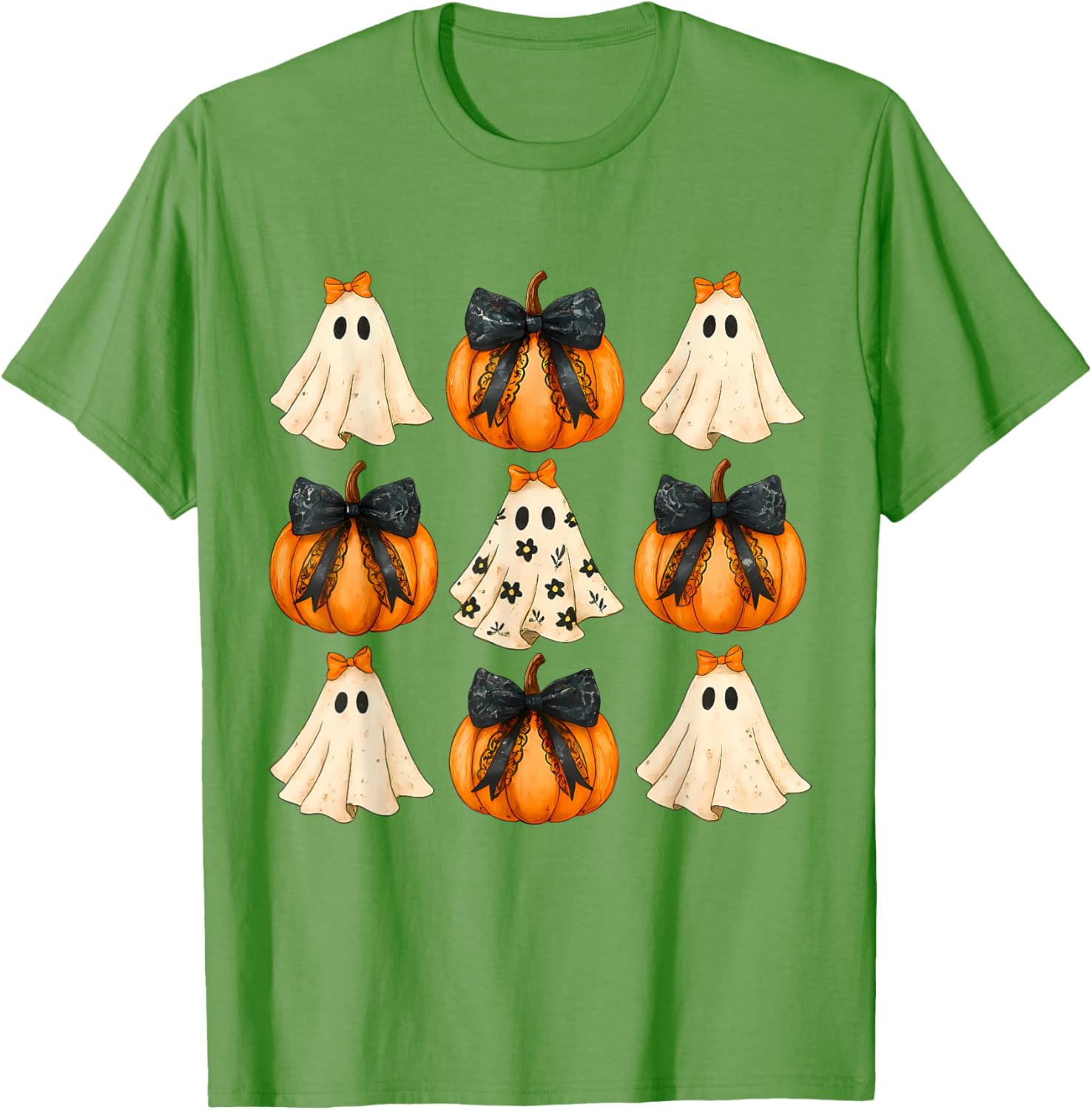 Cute Halloween Bow Pumpkin Ghost T-Shirt for Women and Girls - 15