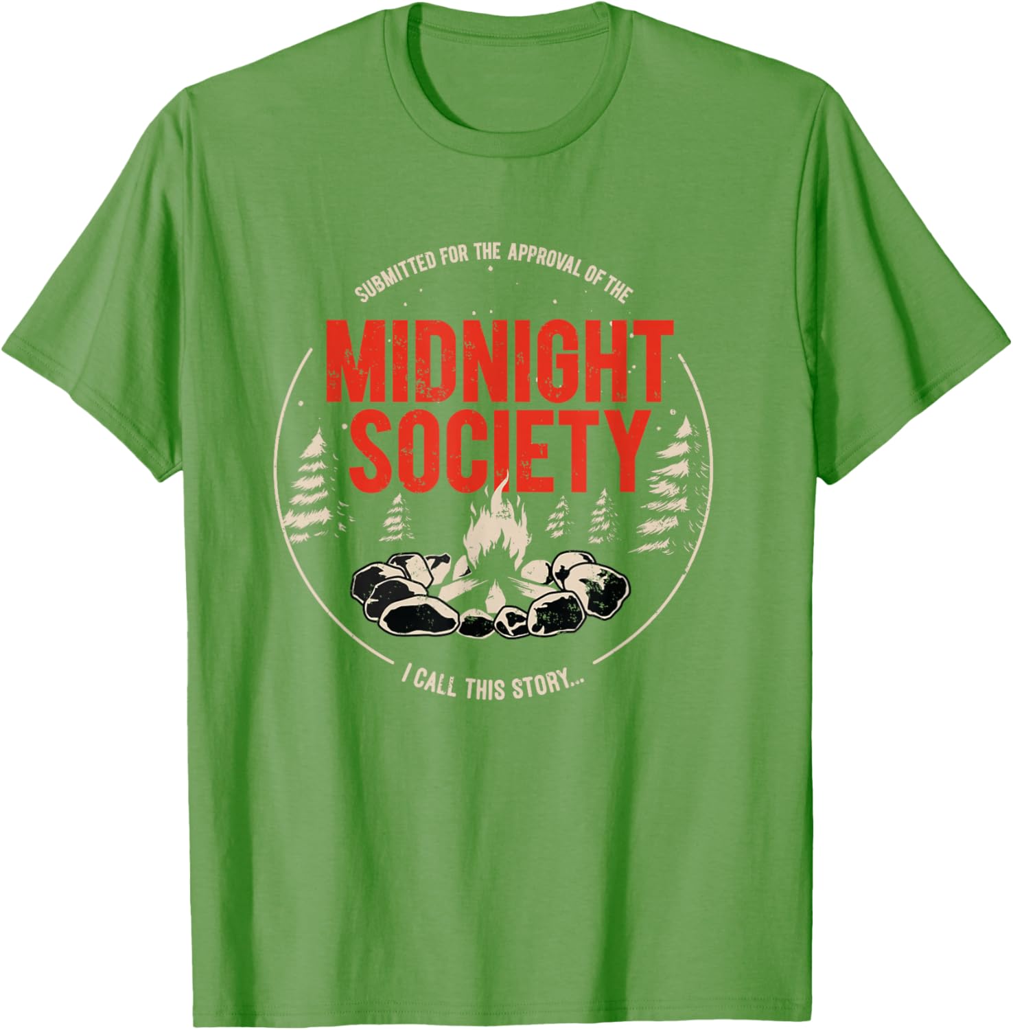 Midnight Society Red Text Campfire T-Shirt for Casual Outdoor Fun - 4