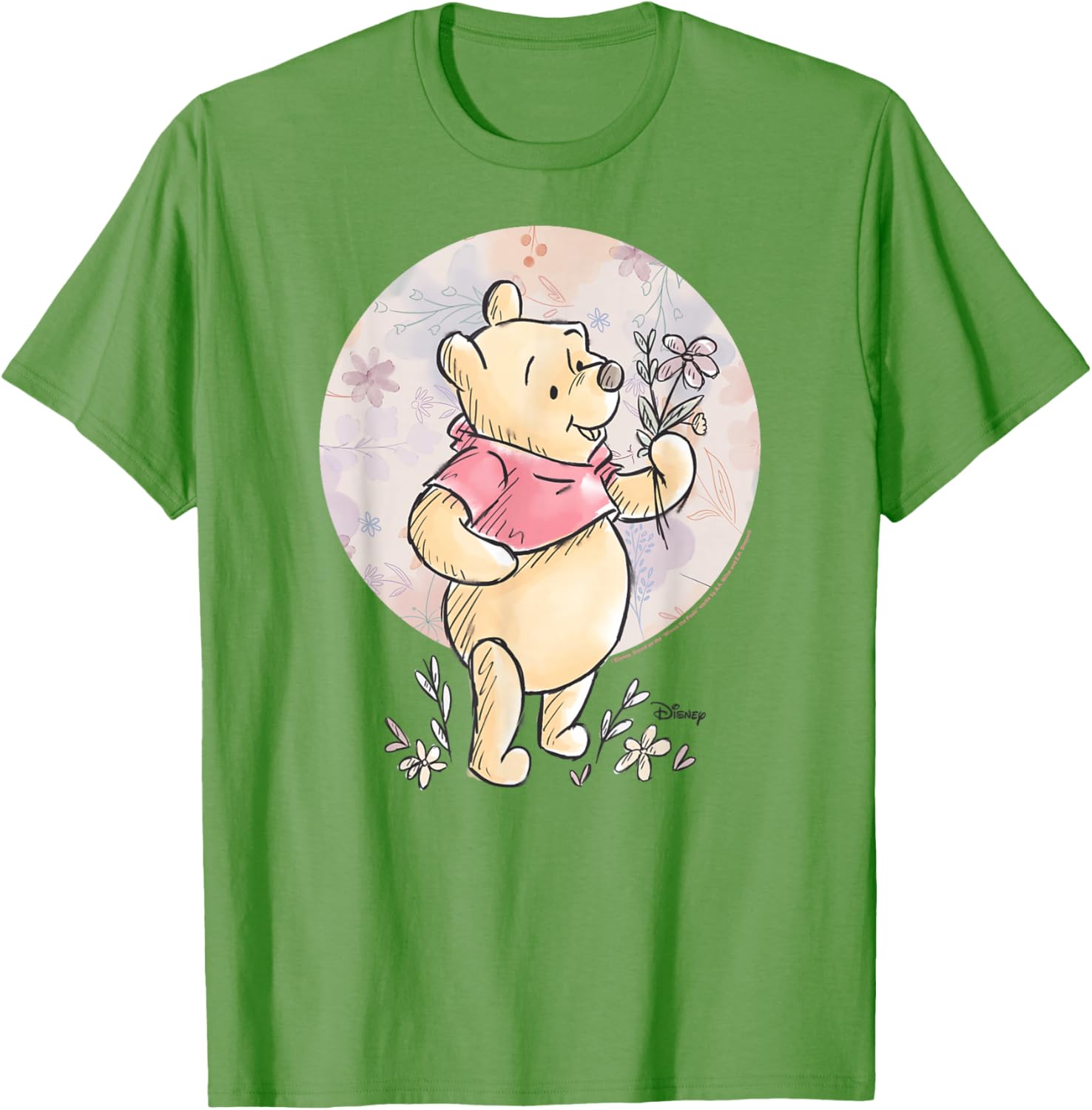 Floral Circle Winnie the Pooh T-Shirt for Kids and Adults, Cute Design - 5