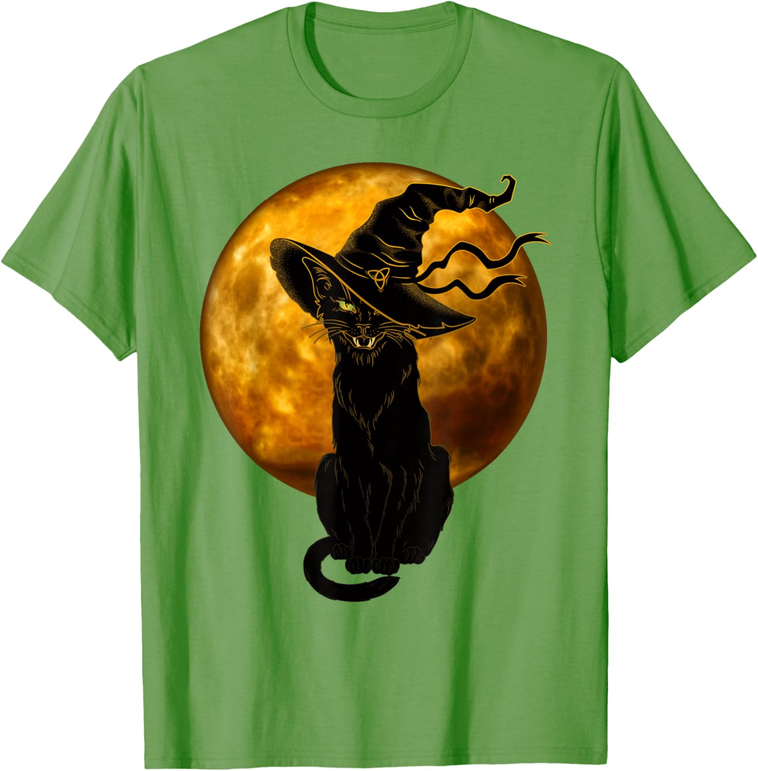 Vintage Black Cat in Witch Hat Full Moon Halloween T-Shirt for Fun Celebrations - 10
