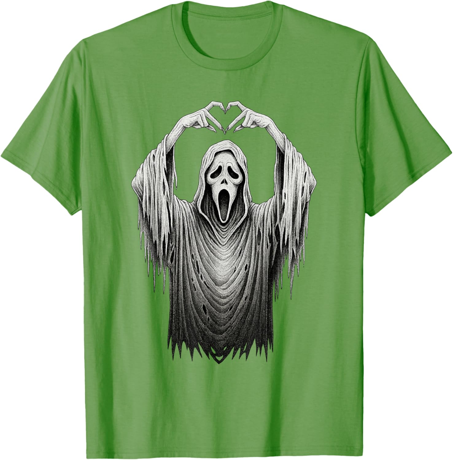 Vintage Ghost Face Heart Sign T-Shirt for Halloween Lovers - 11