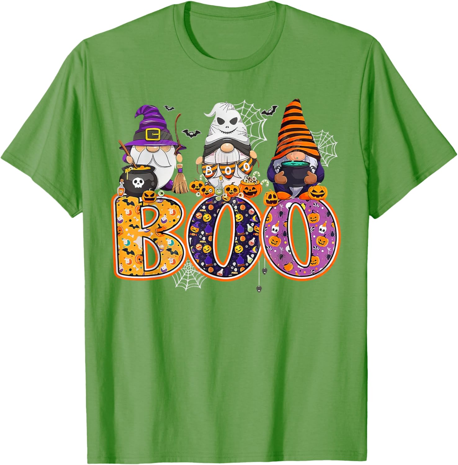 Funny Halloween Gnome T-Shirt with Boo Witch Pumpkins and Spiders - 9