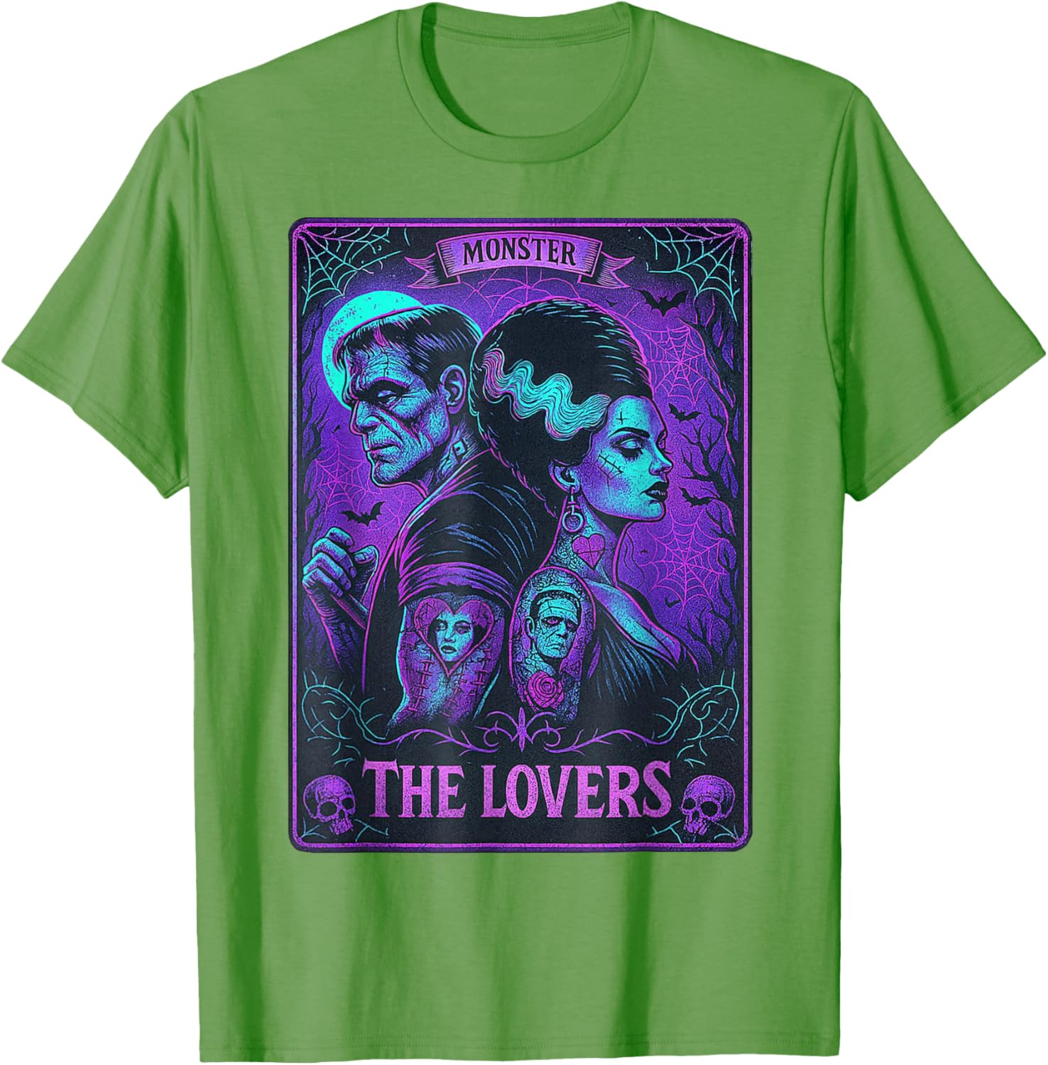 Monster Frankenstein and Bride Lovers Tarot Card T-Shirt for Fans - 12