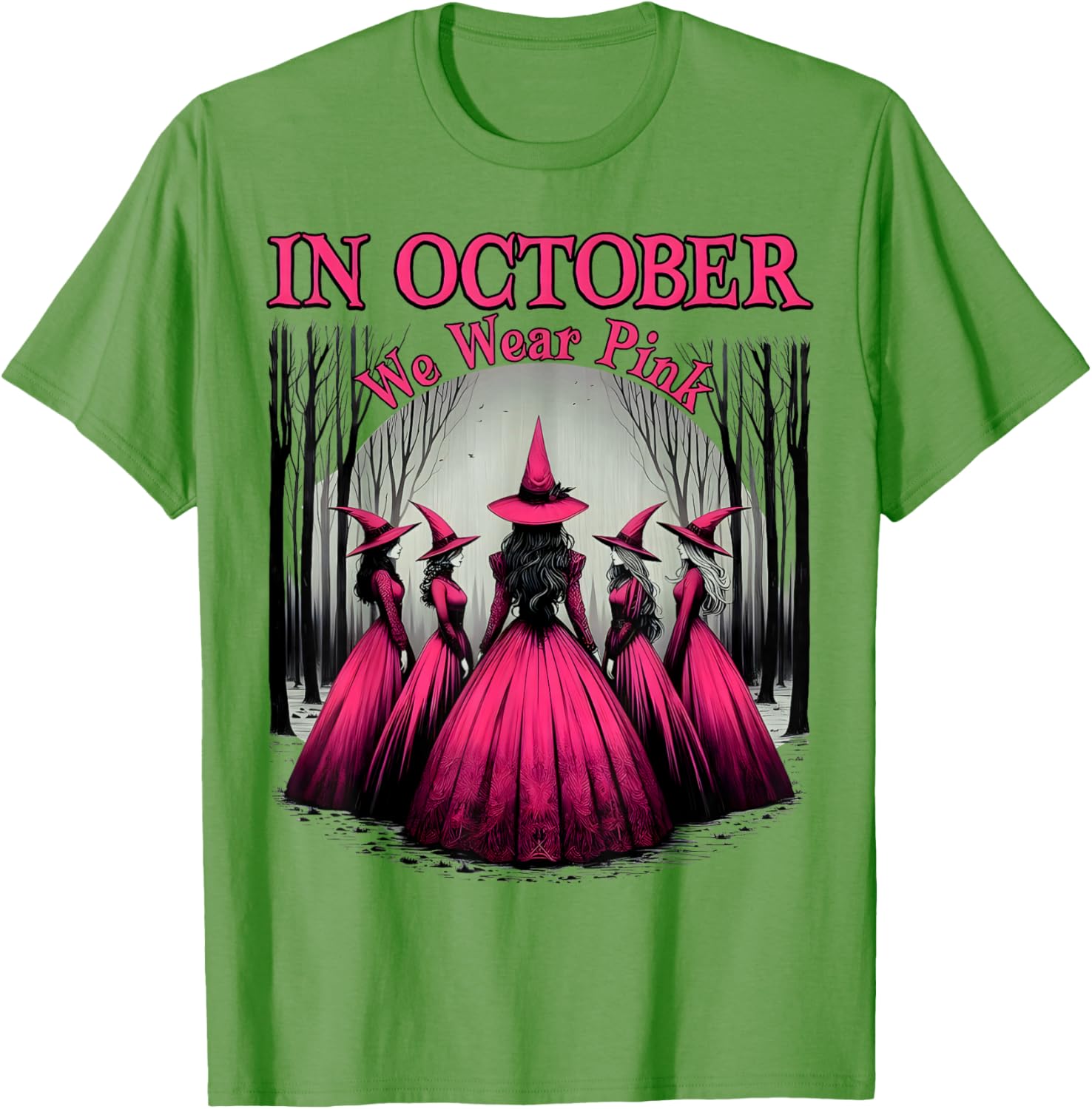 October We Wear Pink Witch T-Shirt for Breast Cancer Awareness Women - 4