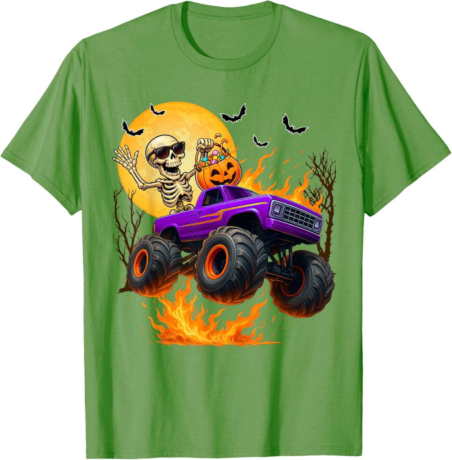 Spooky Skeleton Monster Truck Halloween T-Shirt for Boys Fun Outfit - 25