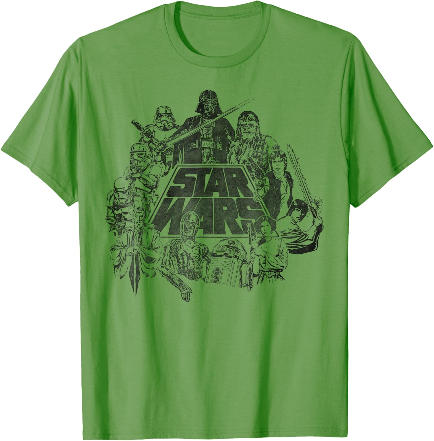 Star Wars Vintage Line Art T-Shirt Featuring Classic Characters - 10