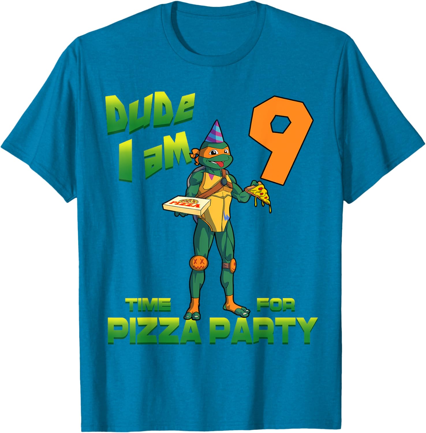 Fun Michelangelo Pizza Birthday Party T-Shirt for 9 Year Olds - 3