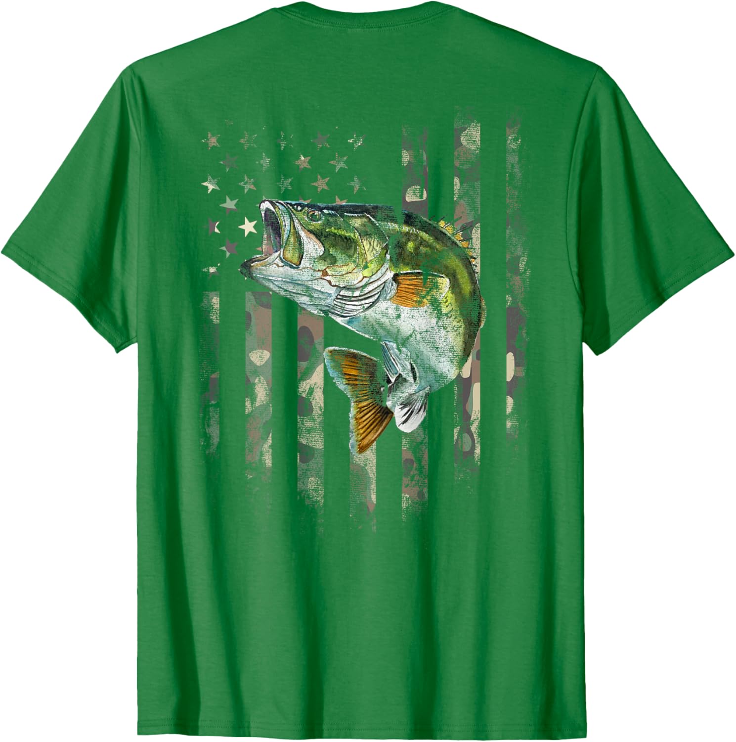 American Flag Camo Bass Fishing T-Shirt for Outdoor Enthusiasts - 2