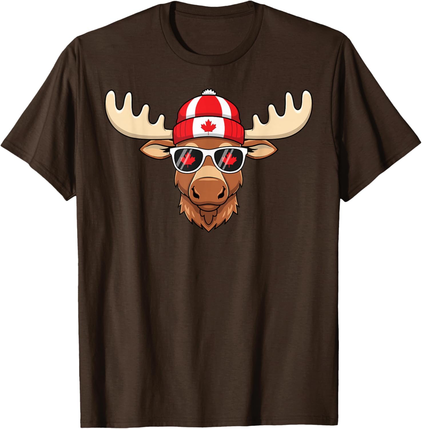 Canada Day Moose Sunglasses T-Shirt with Maple Leaf and Flag Design - 14