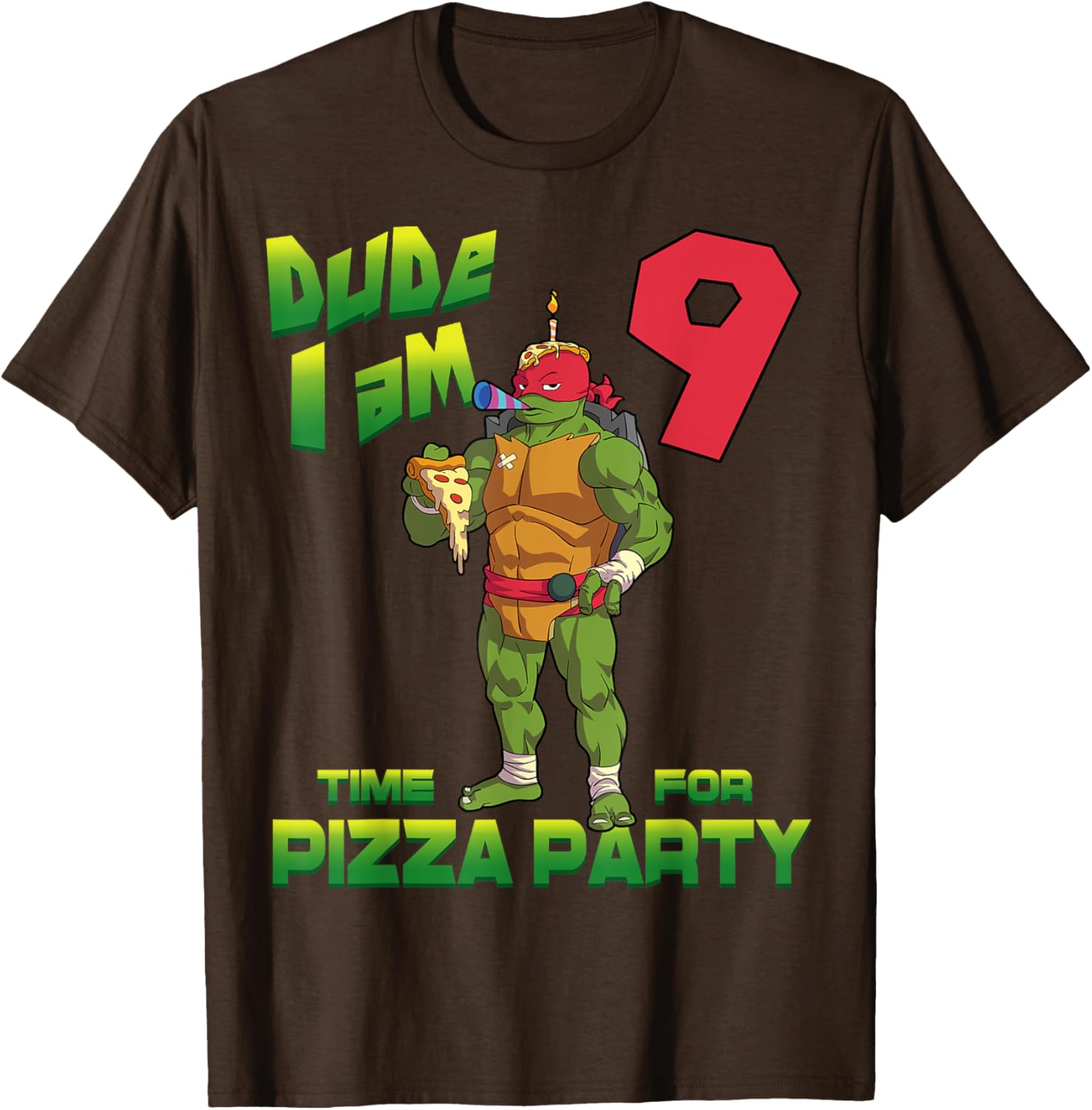 Raphael Pizza Birthday T-Shirt for 9 Year Olds - TMNT Party Gear - 9