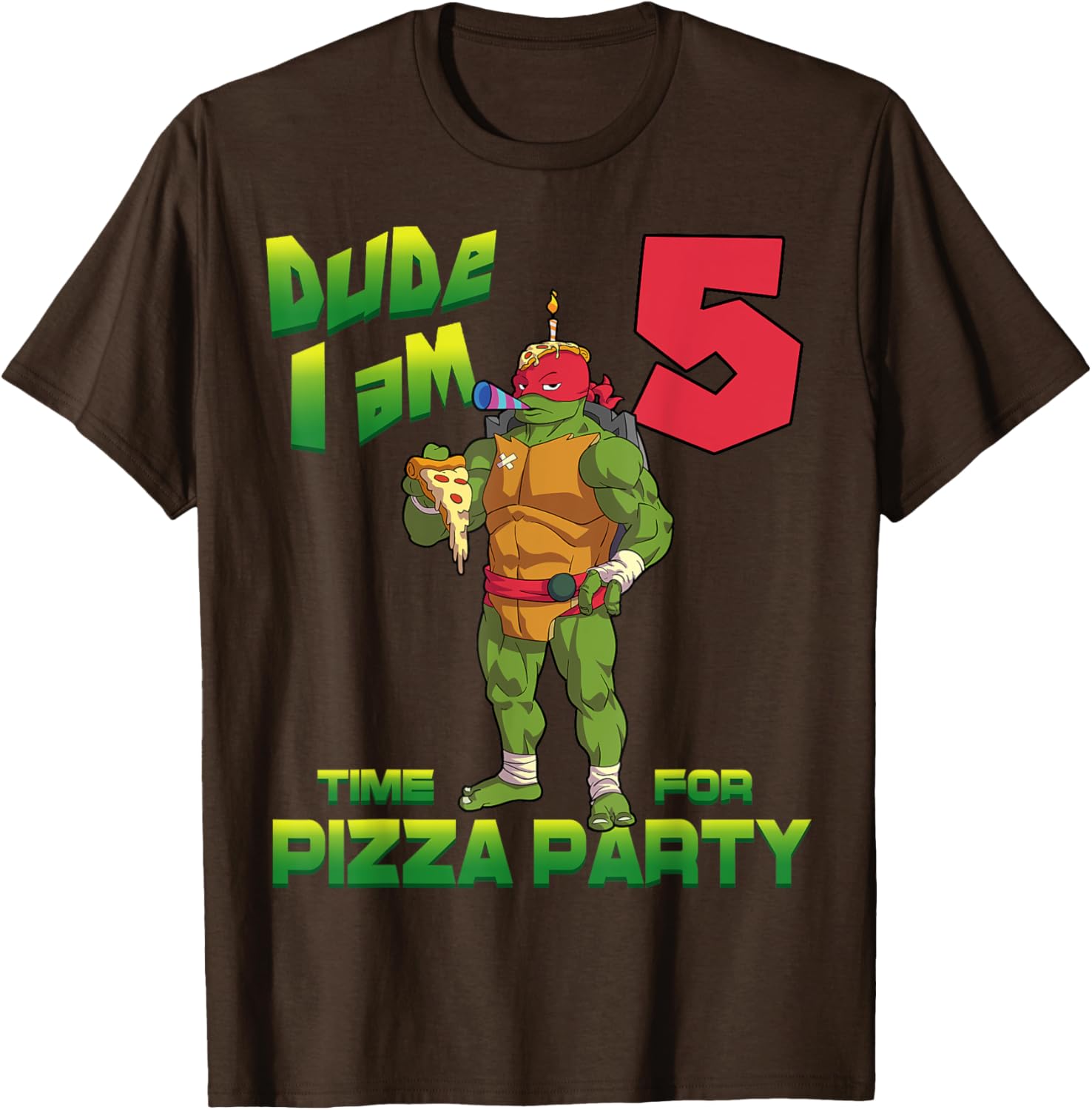 TMNT Raphael Pizza Birthday T-Shirt for 5 Year Old Party Fun - 26