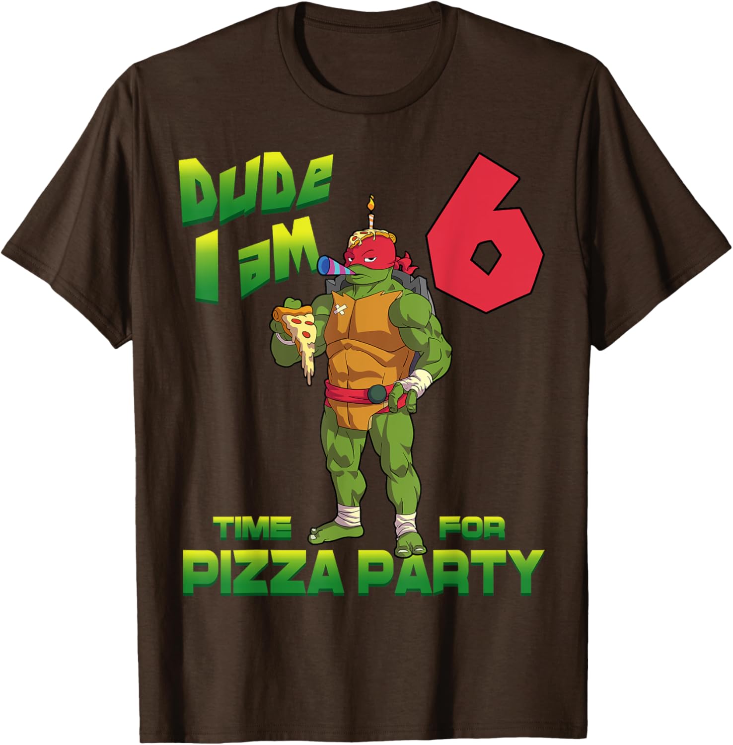 Mademark Ninja Turtles Raphael 6th Birthday Pizza Party T-Shirt - 4