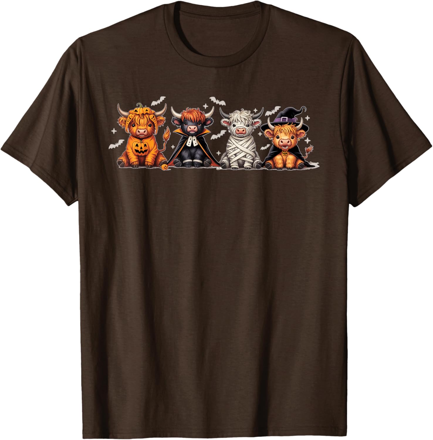 Spooky Halloween Highland Cow Cross Stitch T-Shirt for Festive Fun - 19