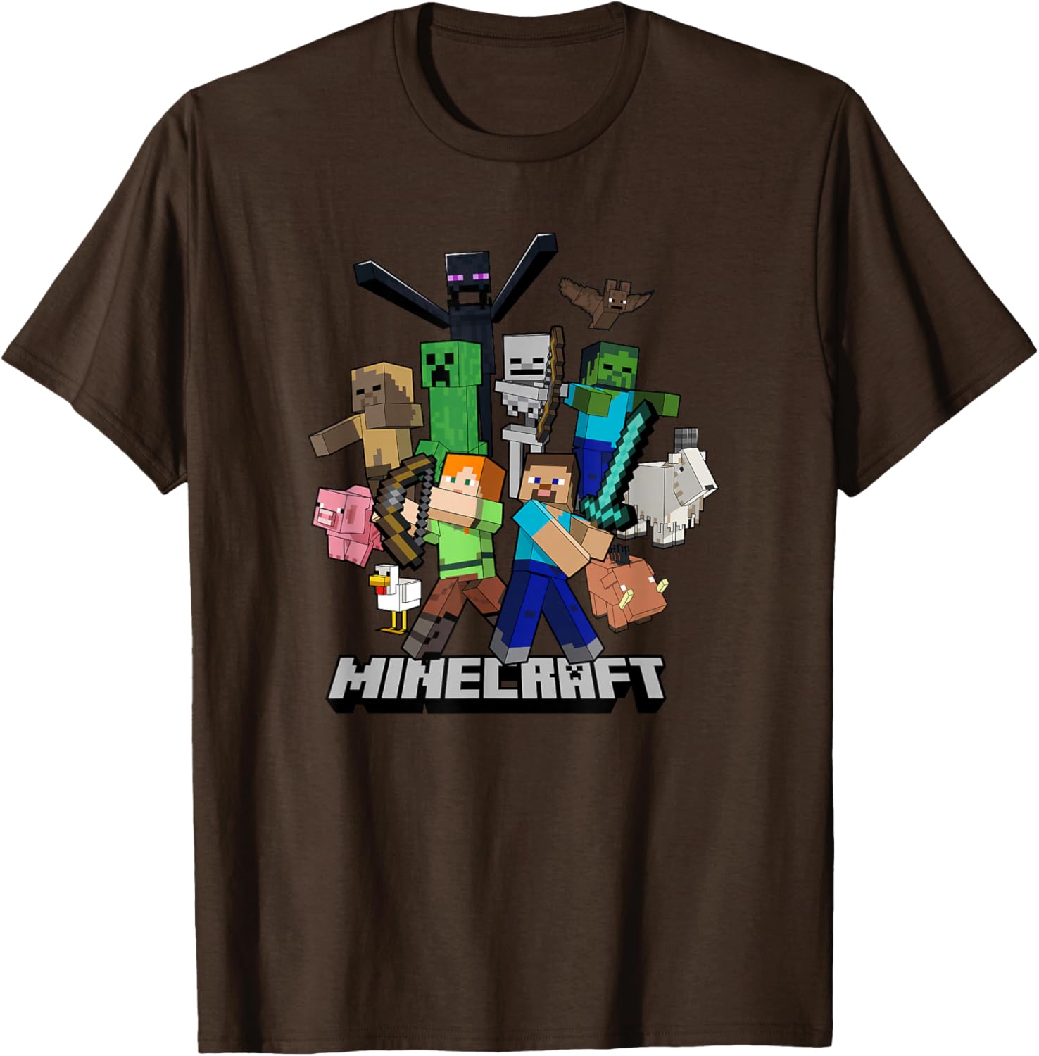 Minecraft Heroes and Enemies Group Shot T-Shirt for Fans and Gamers - 4