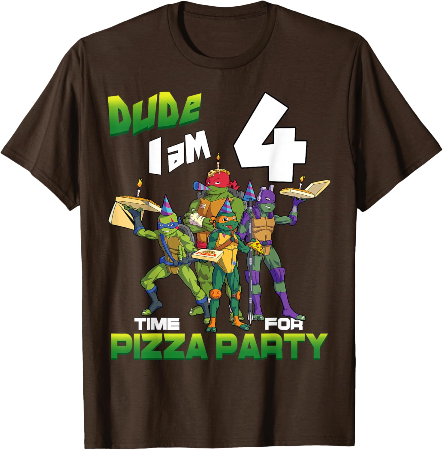 TMNT Dude I Am 4 Years Old Pizza Birthday Party T-Shirt for Kids - 2