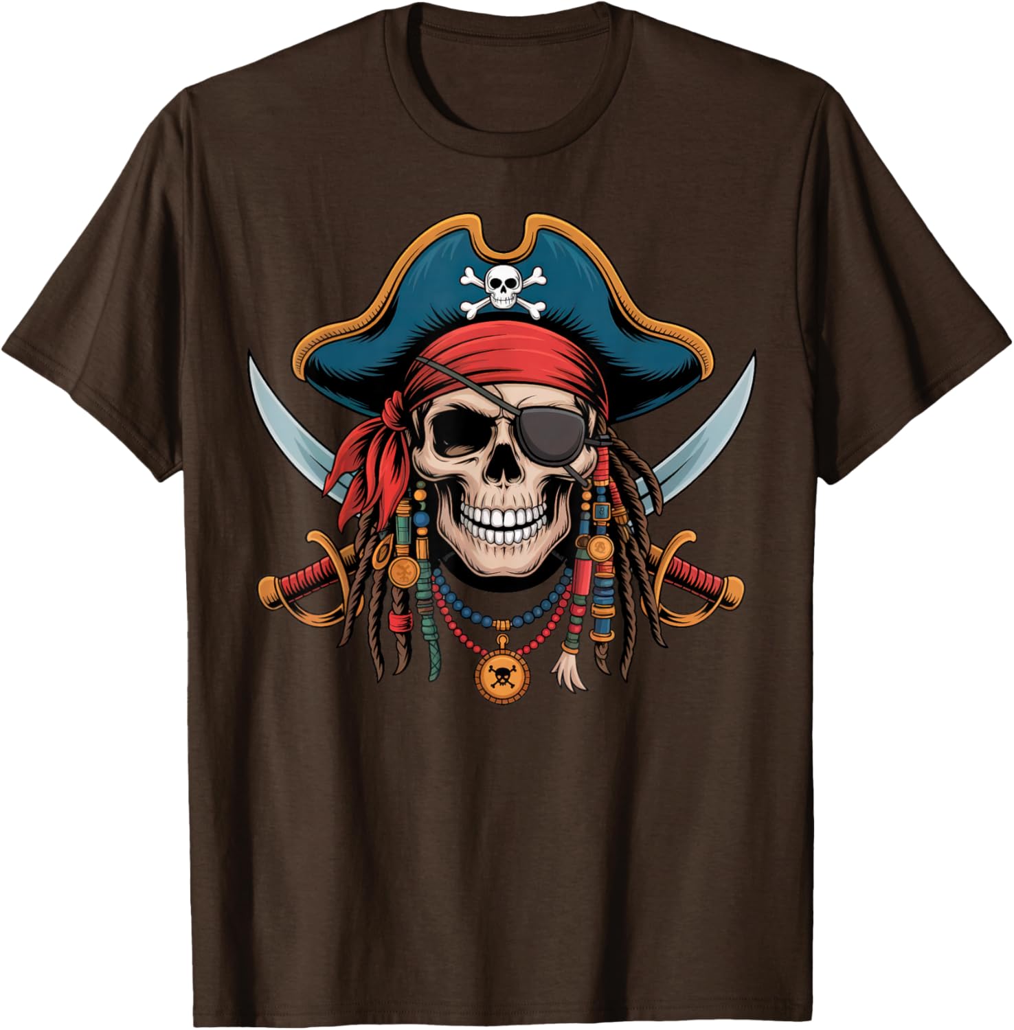 Pirate Skull and Crossbones Skeleton Halloween T-Shirt for Men and Boys - 3