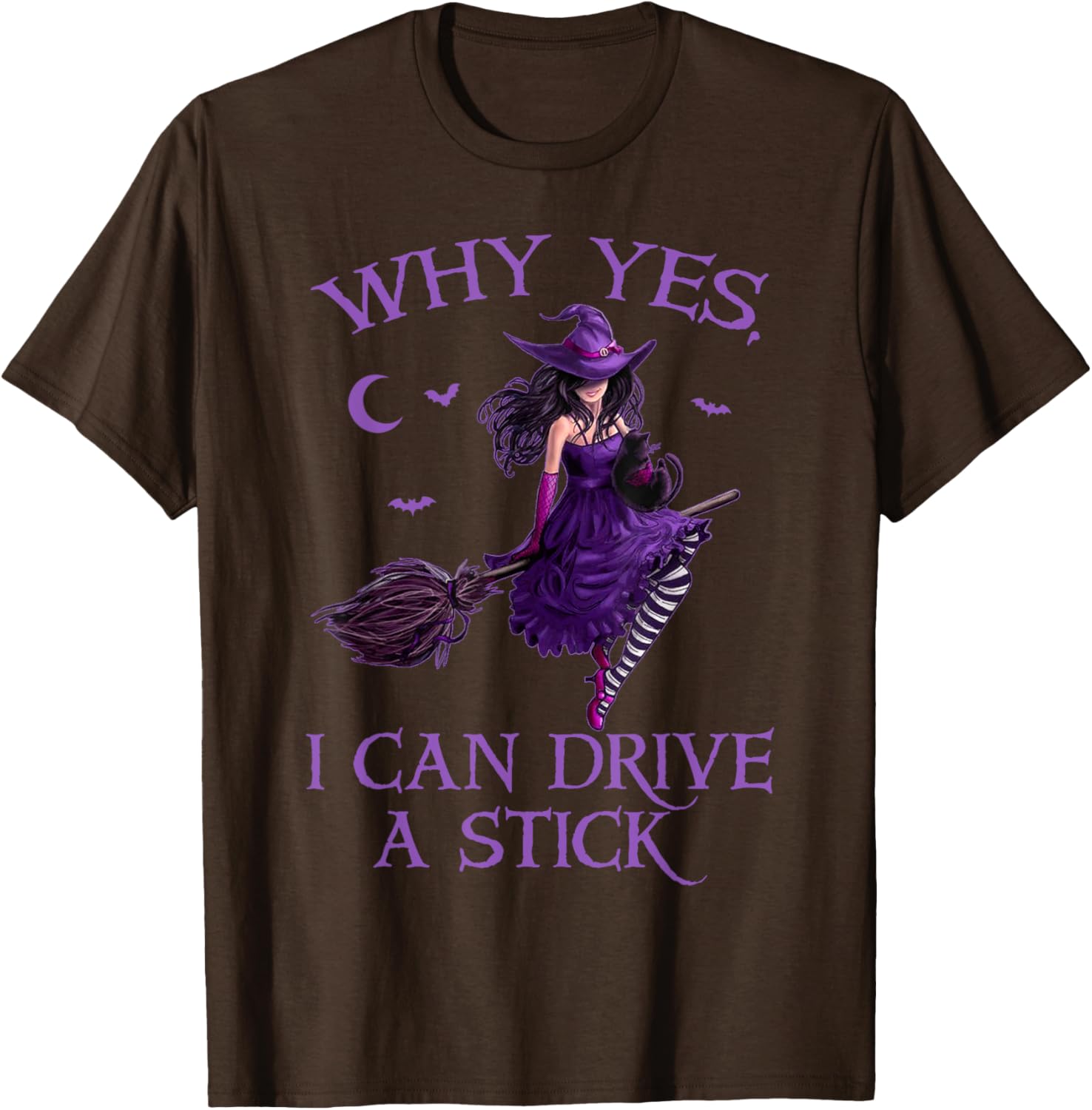 Funny Witch T-Shirt for Women - Why Yes I Can Drive a Stick Halloween Tee - 16