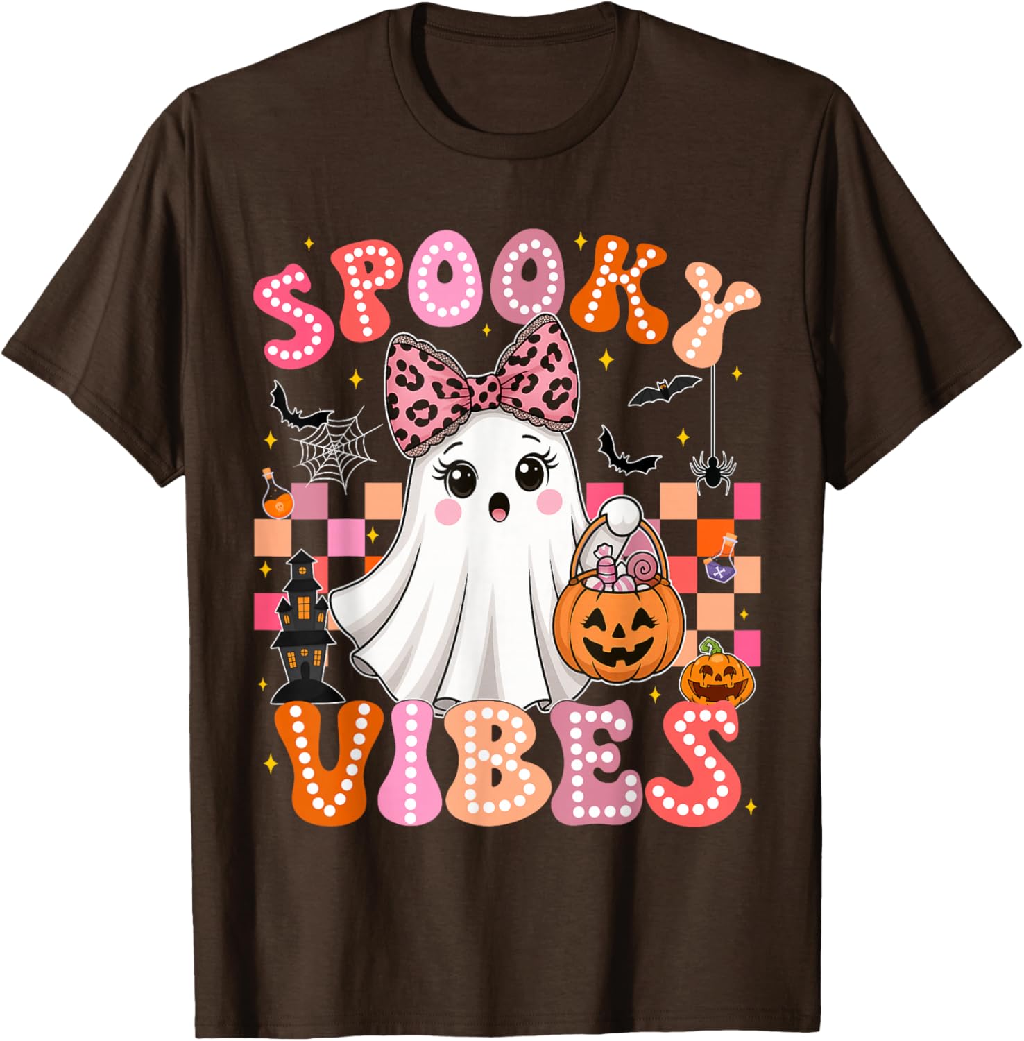 Groovy Spooky Vibes Cute Ghost Halloween T-Shirt for Girls - 24