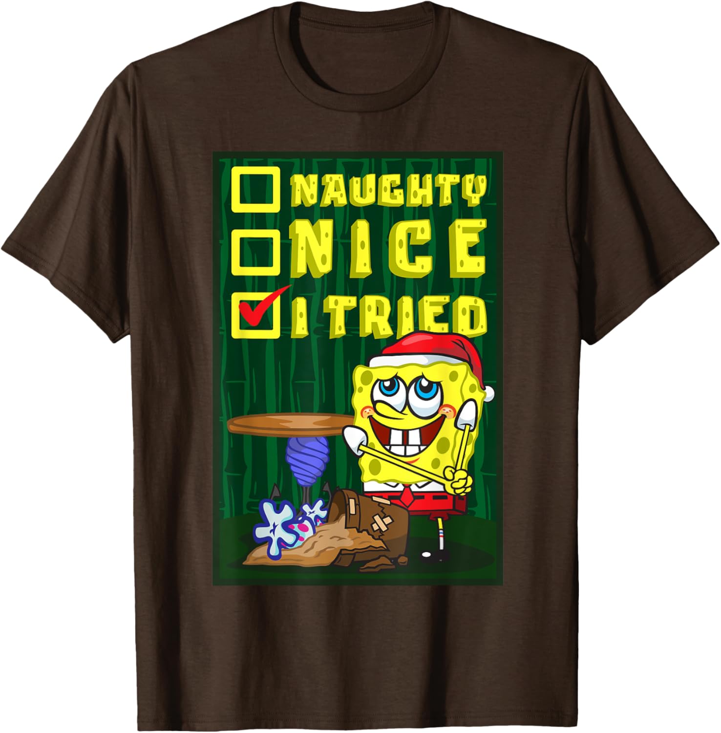 Mademark SpongeBob Christmas Santa's List Nice T-Shirt for Fun Holiday Wear - 13