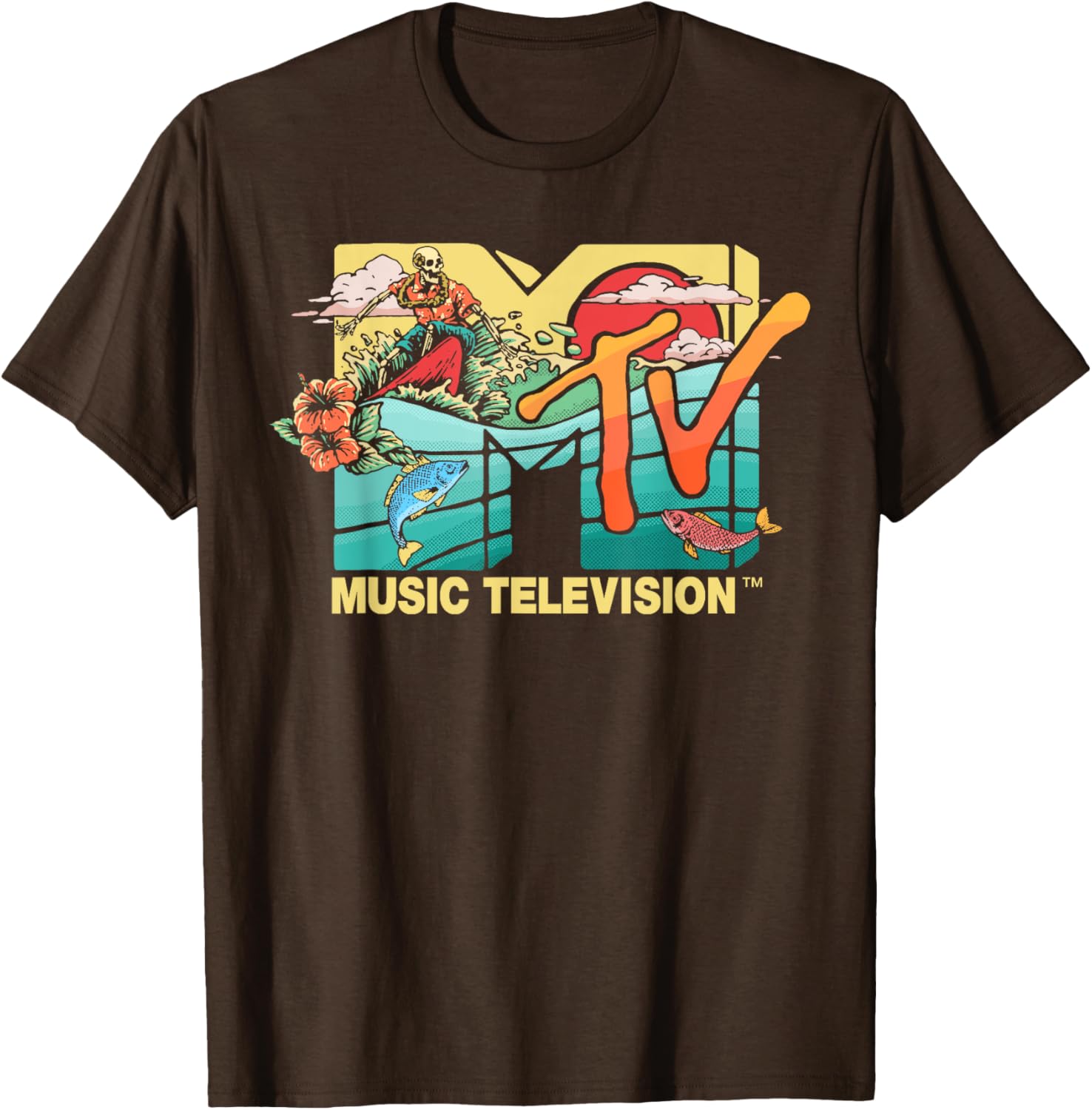 Mademark x MTV Vintage Surfing Skeleton Mother Ocean T-Shirt for Men - 6